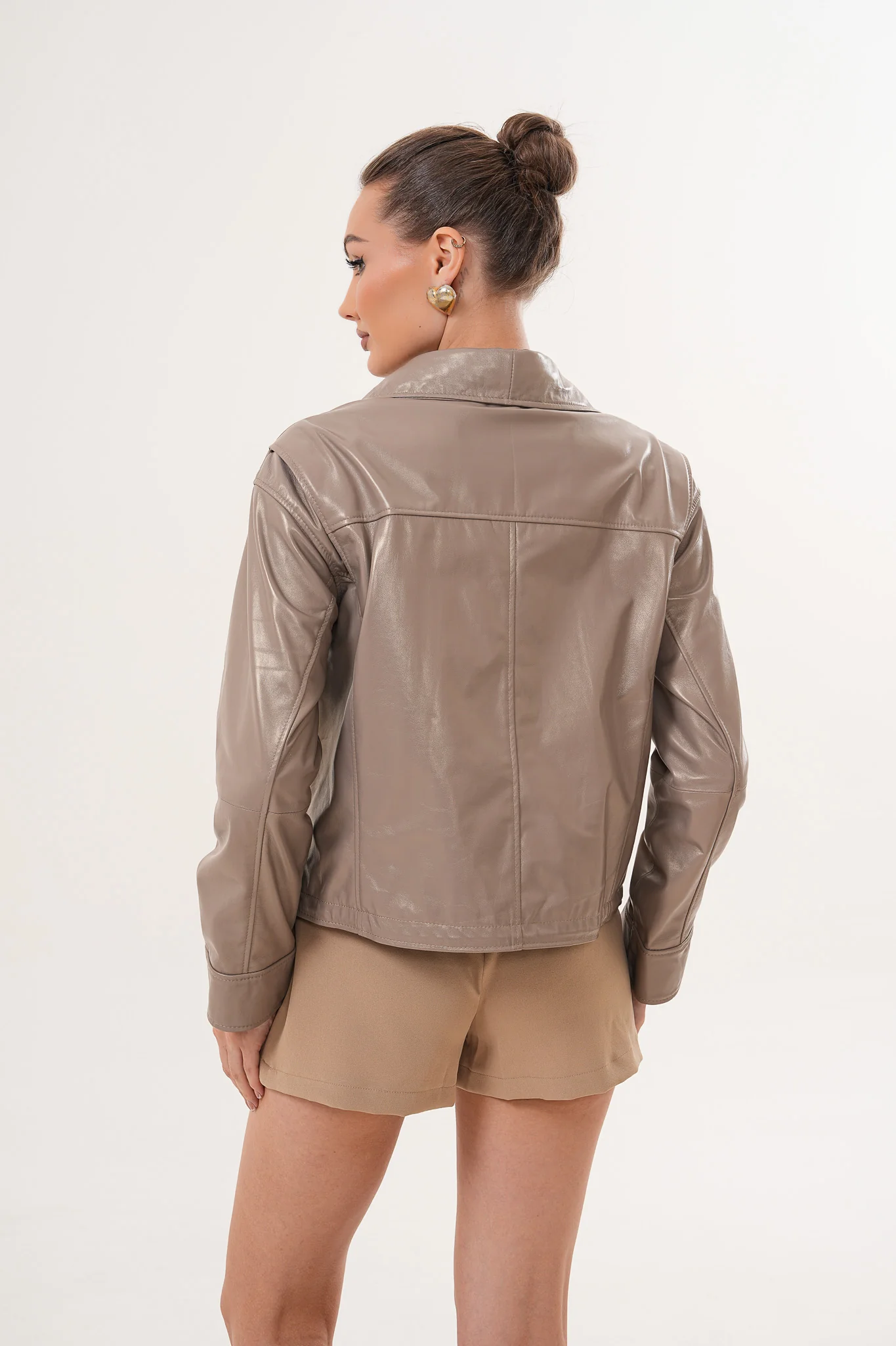 The Ravelyn Taupe Leather Women Jacket - Image 3