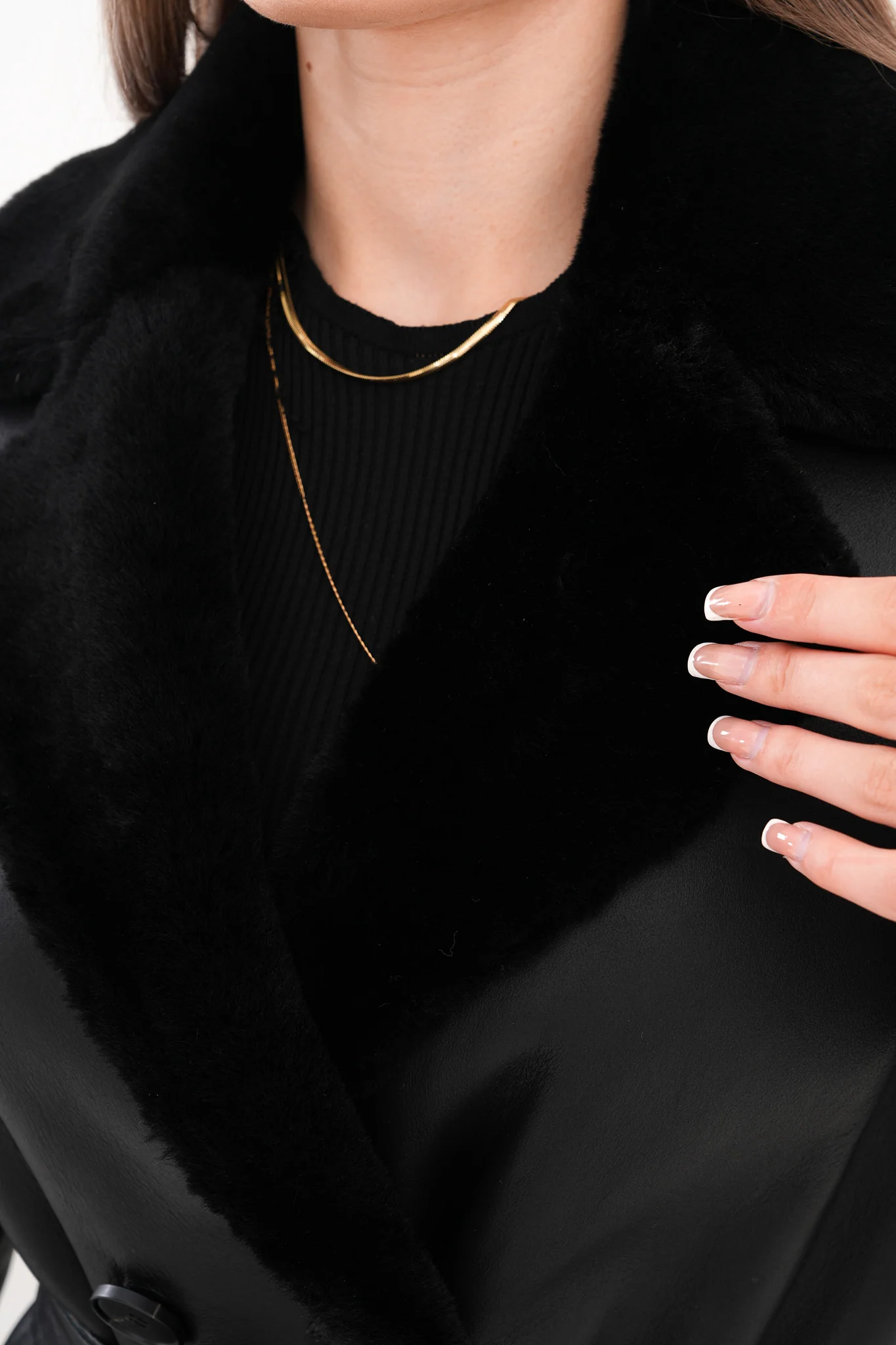 The Raven Long Shearling Black Leather Women Leather Jacket - Image 14