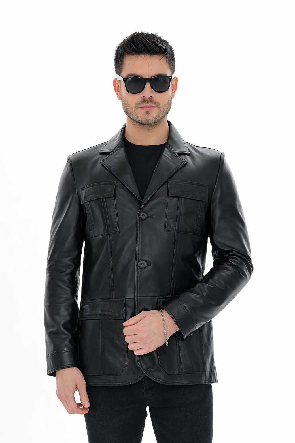 The Ravenna Black Leather Men Jacket - Image 5