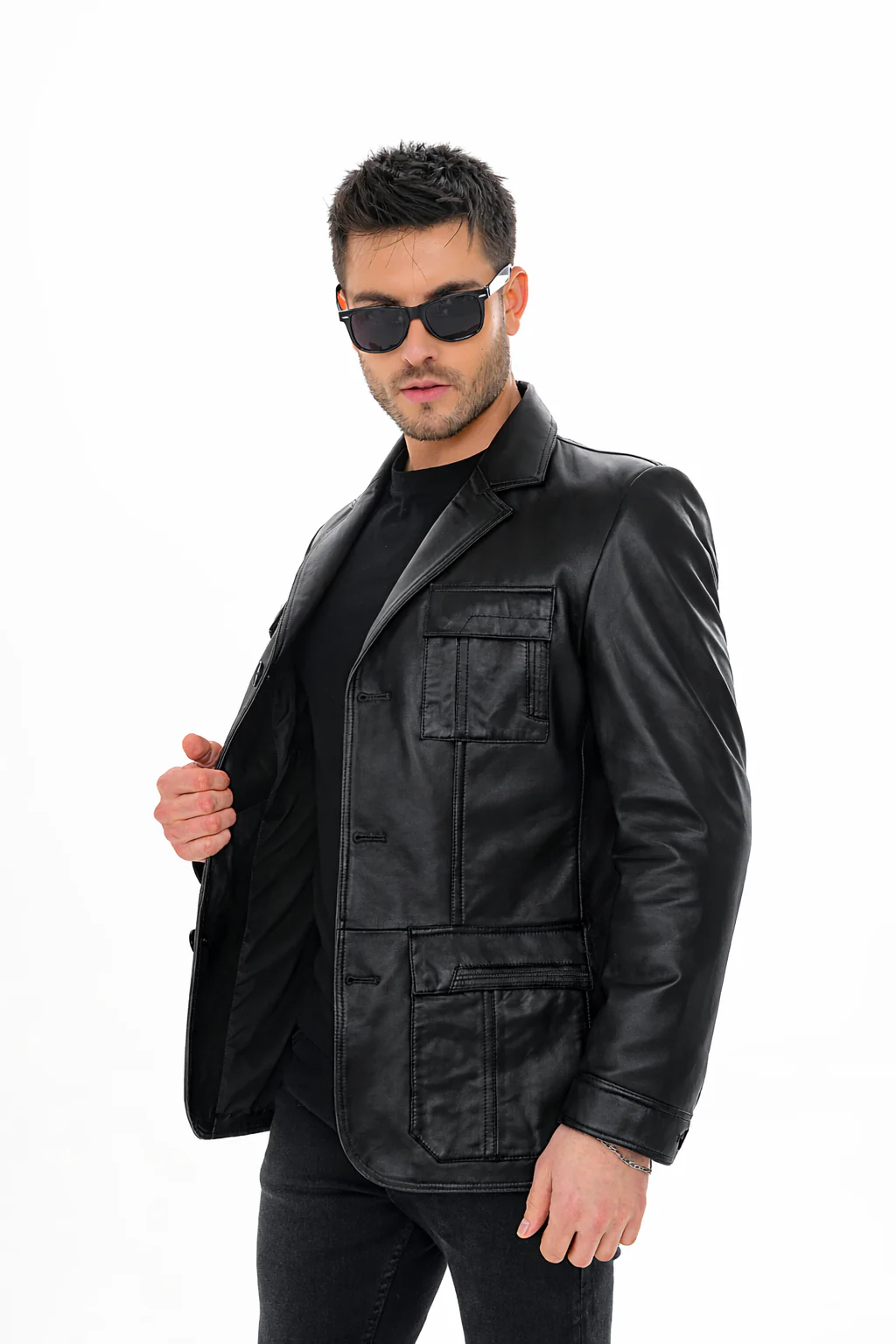 The Ravenna Black Leather Men Jacket - Image 8