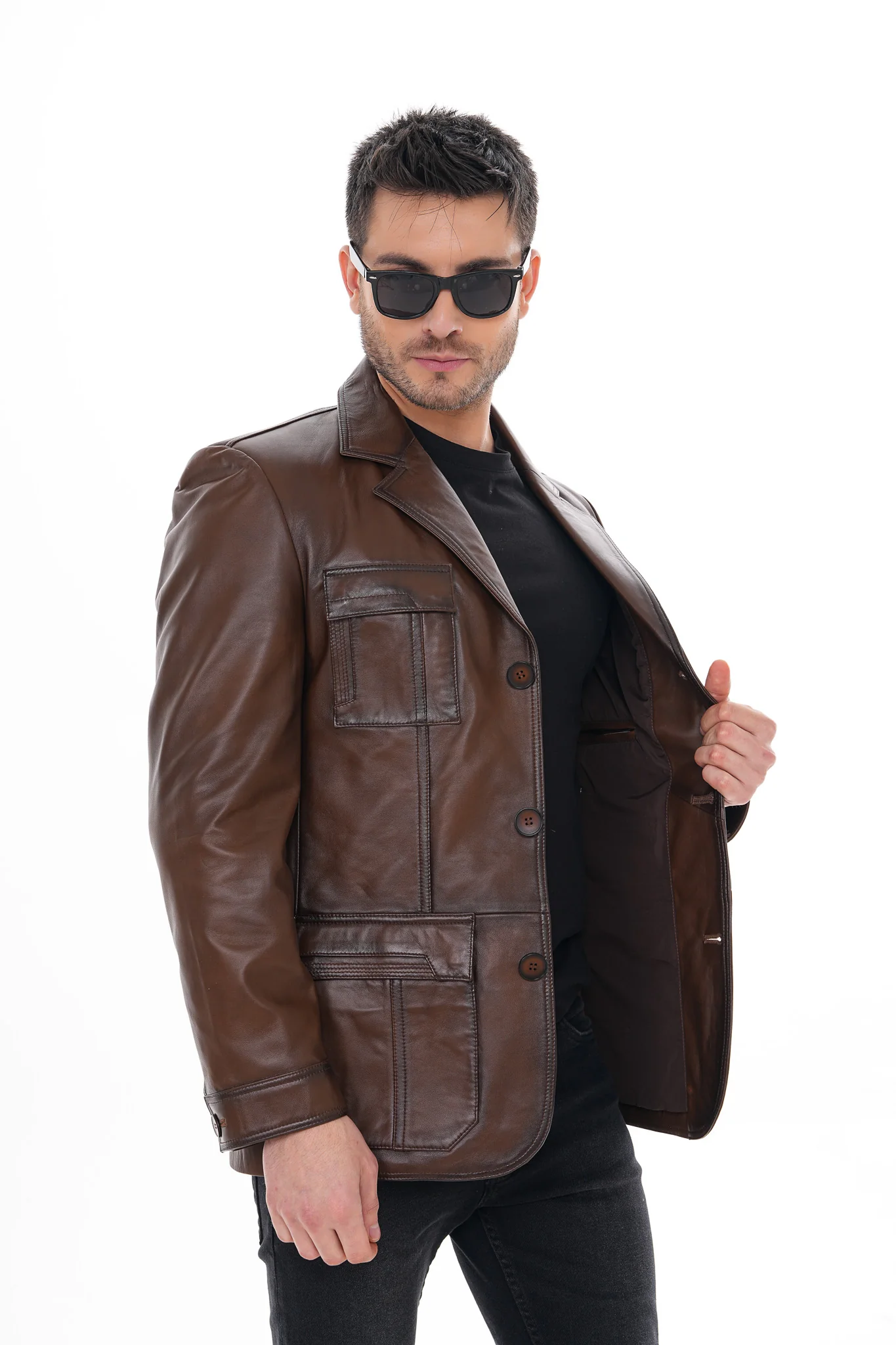 The Ravenna Brown Leather Men Jacket - Image 3