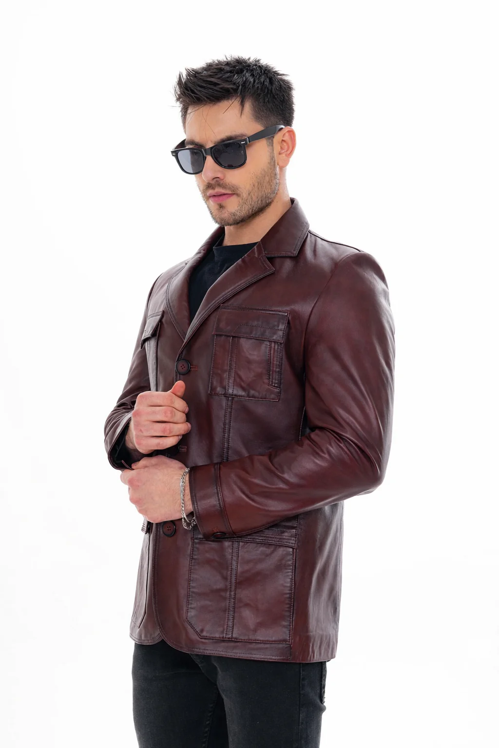 The Ravenna Burgundy Leather Men Jacket - Image 6