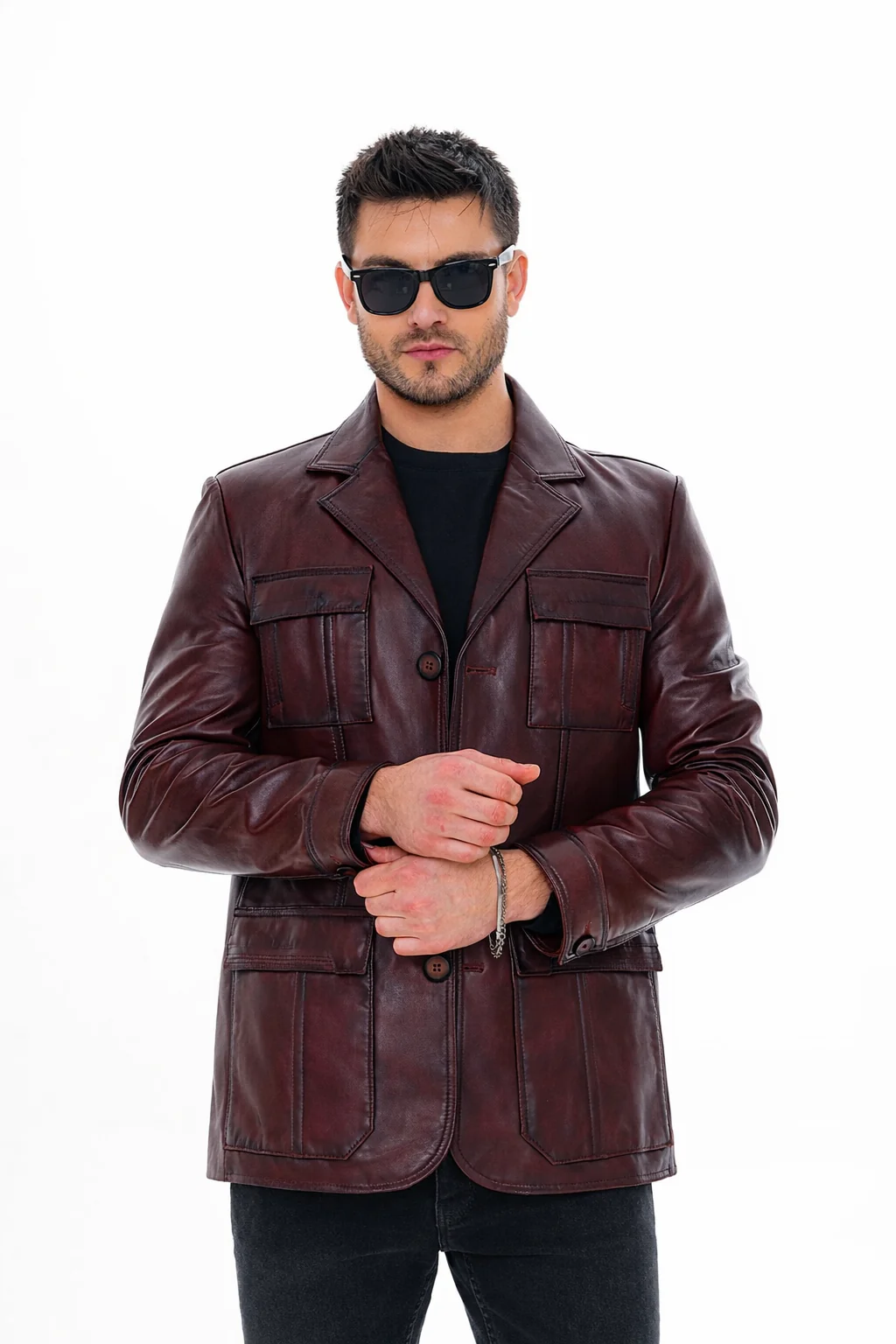 The Ravenna Burgundy Leather Men Jacket - Image 7