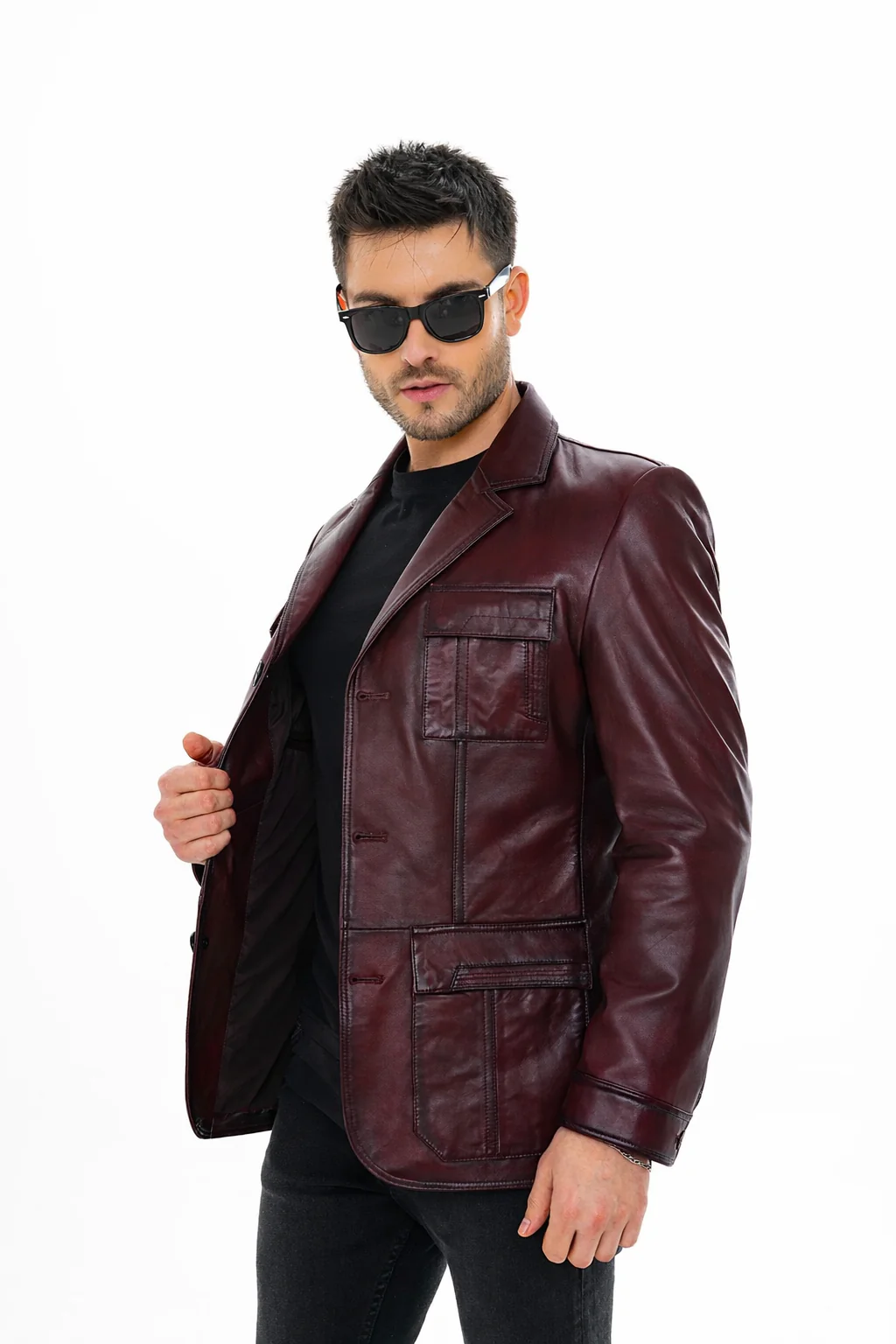 The Ravenna Burgundy Leather Men Jacket - Image 8