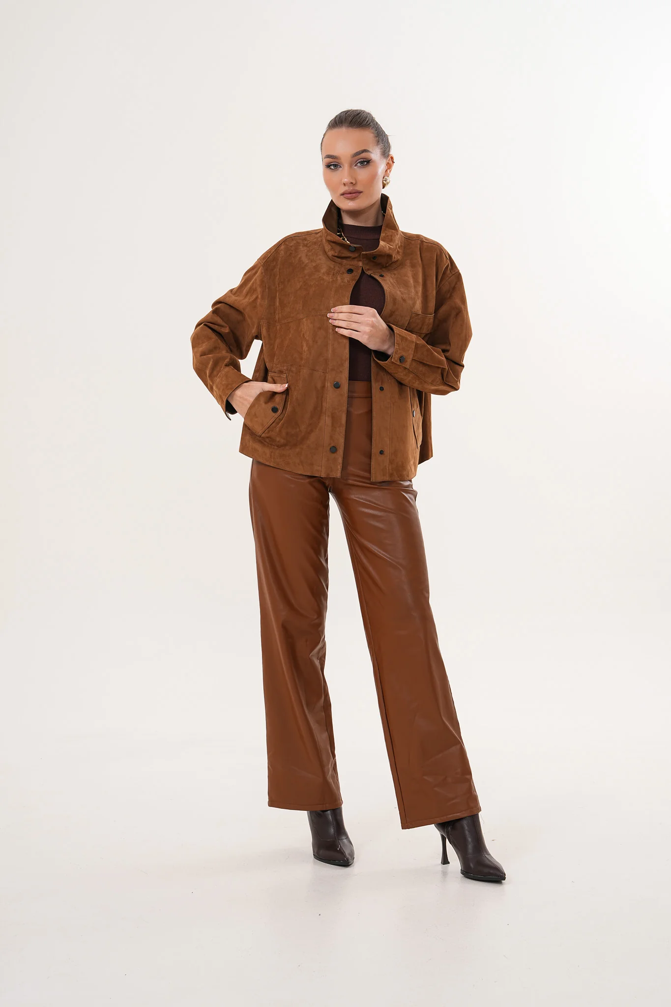 The Ravessa Reversible Brown Suede & Leather Women Jacket - Image 10
