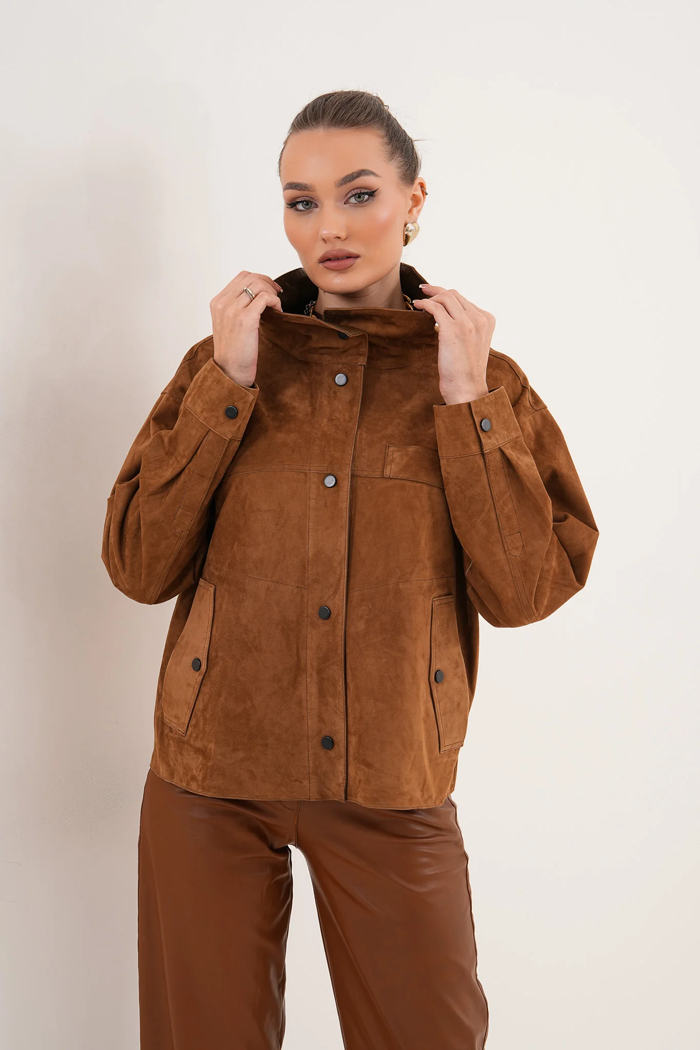 The Ravessa Reversible Brown Suede & Leather Women Jacket - Image 14