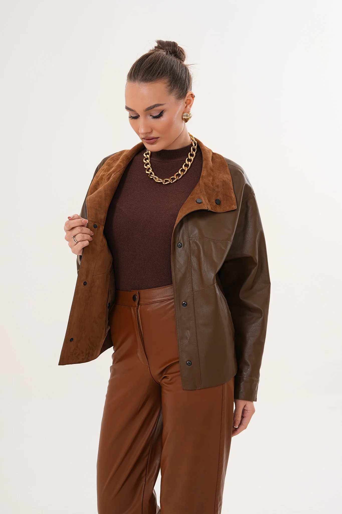 The Ravessa Reversible Brown Suede & Leather Women Jacket - Image 15