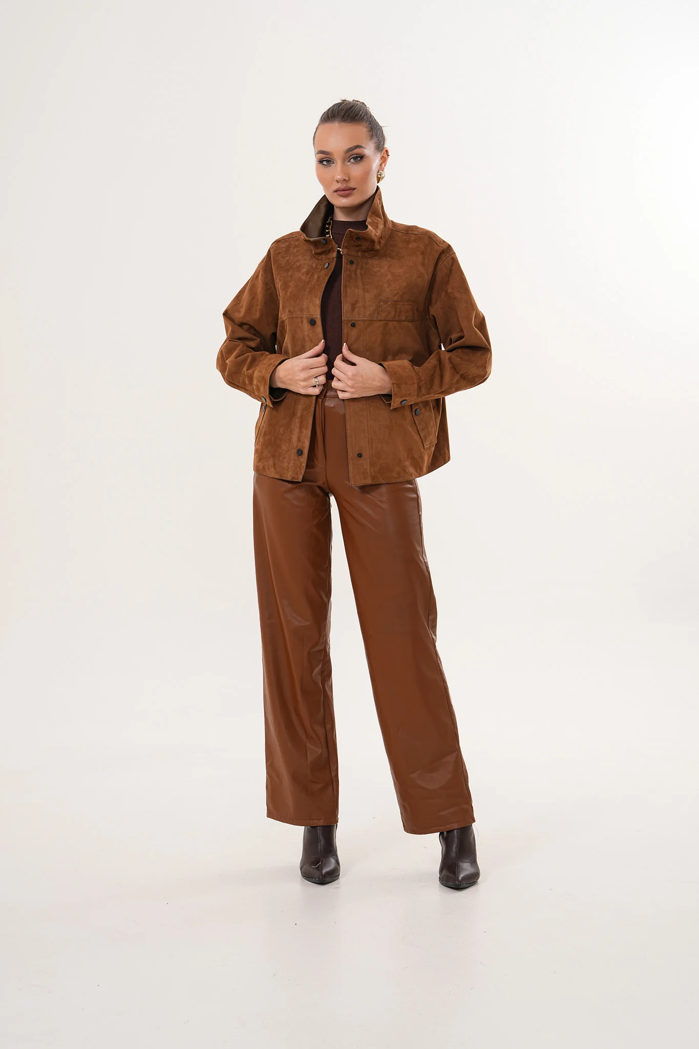 The Ravessa Reversible Brown Suede & Leather Women Jacket - Image 2
