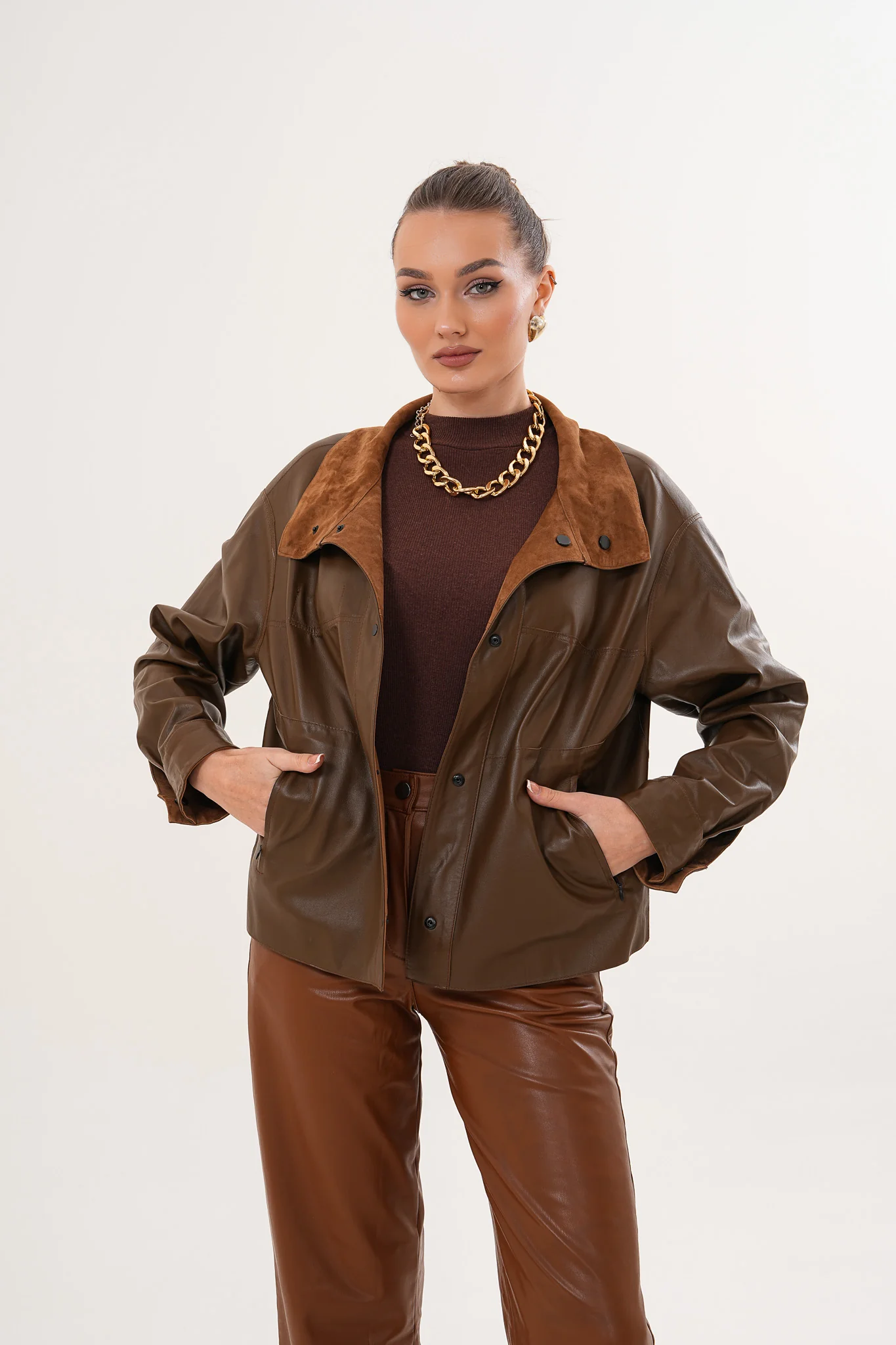 The Ravessa Reversible Brown Suede & Leather Women Jacket - Image 3