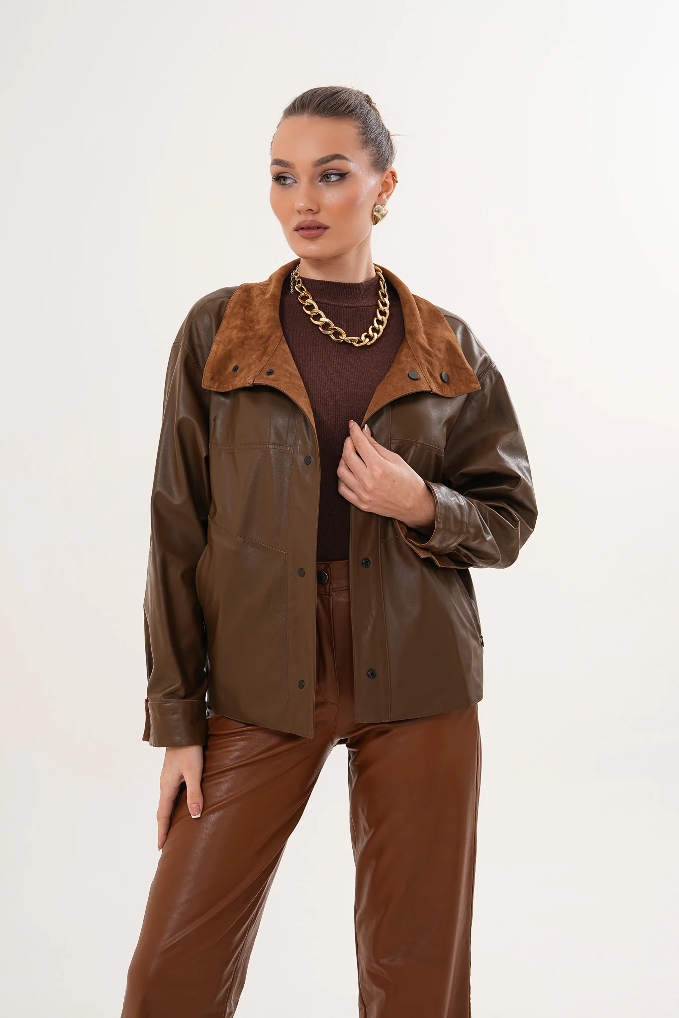 The Ravessa Reversible Brown Suede & Leather Women Jacket - Image 4