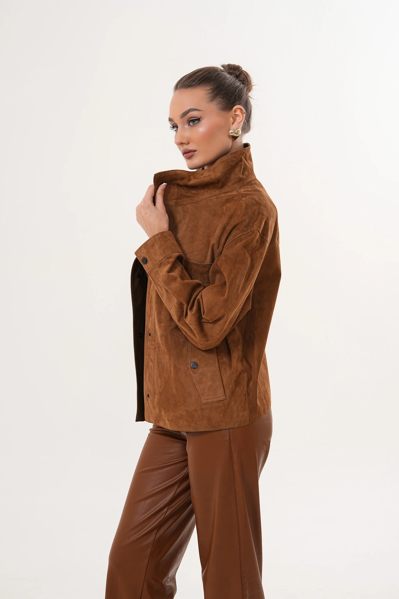 The Ravessa Reversible Brown Suede & Leather Women Jacket - Image 7
