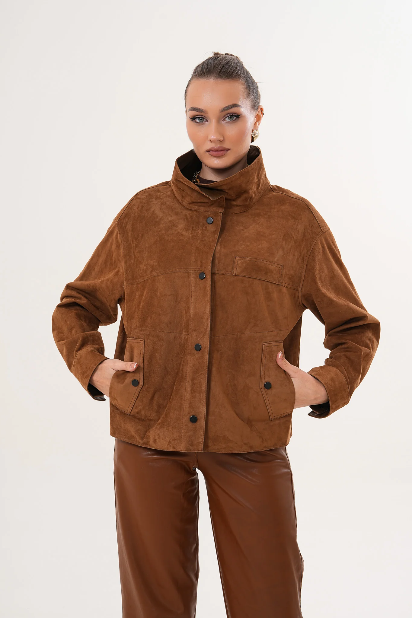 The Ravessa Reversible Brown Suede & Leather Women Jacket - Image 9