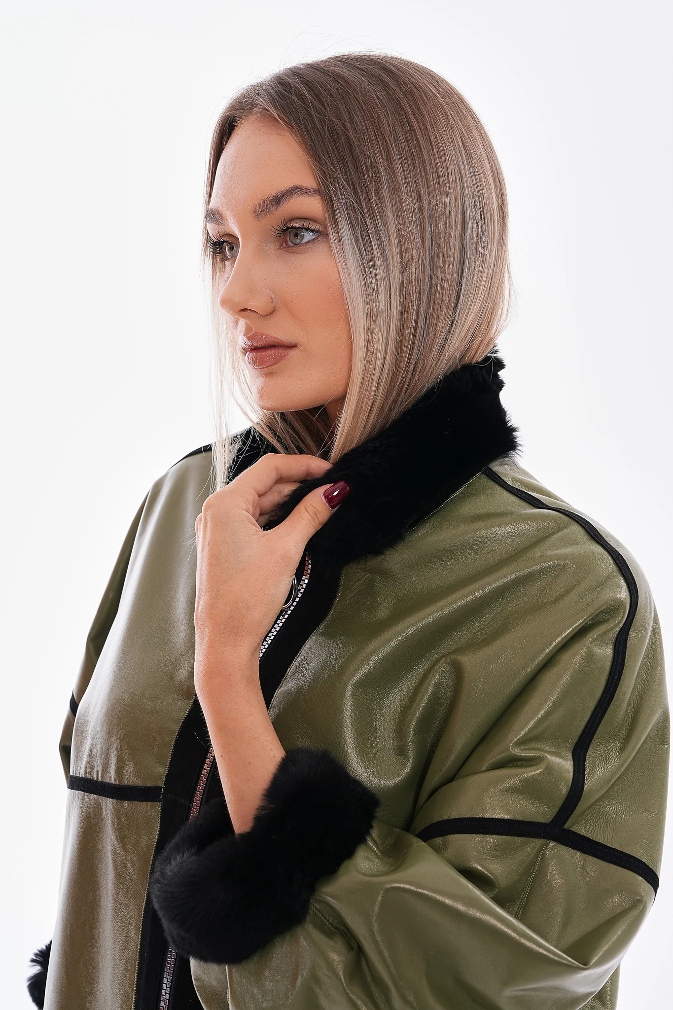 The Rebel Reversible Shearling Olive Green Leather Women Jacket - Image 3