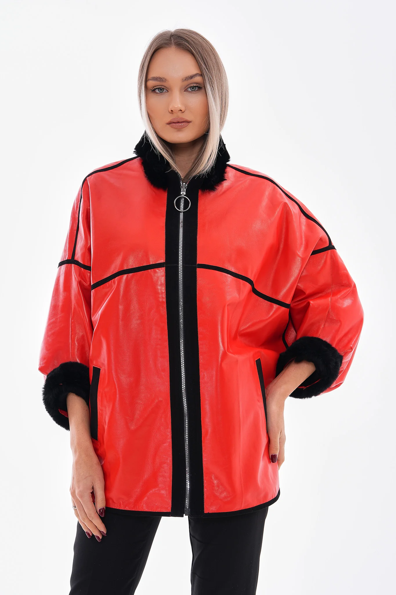 The Rebel Reversible Shearling Red Leather Women Jacket - Image 10
