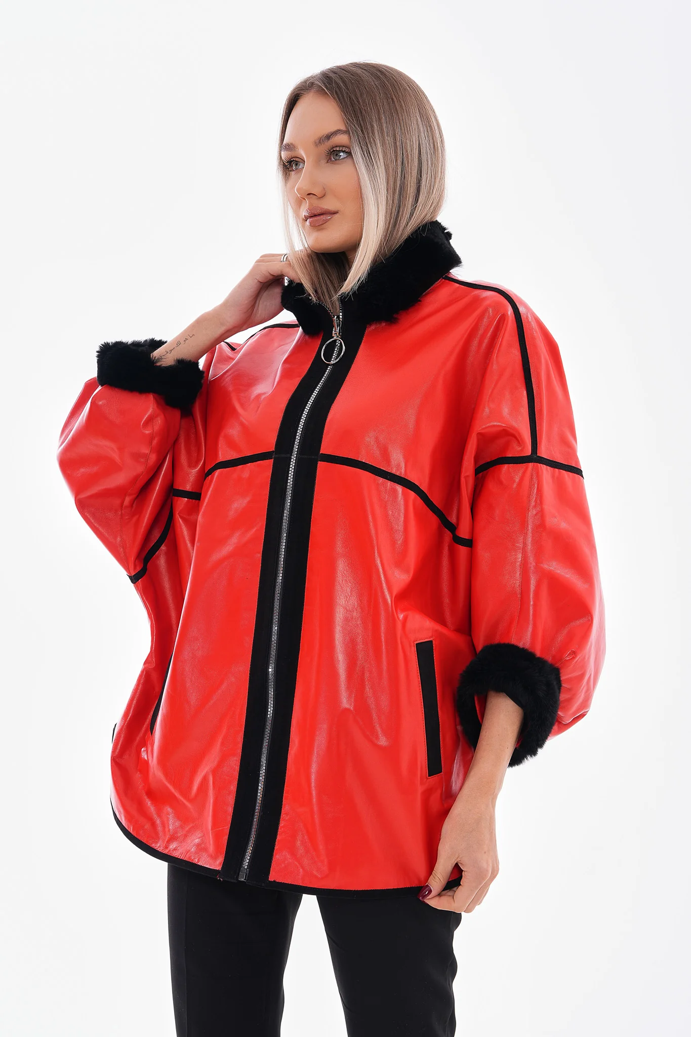 The Rebel Reversible Shearling Red Leather Women Jacket - Image 11
