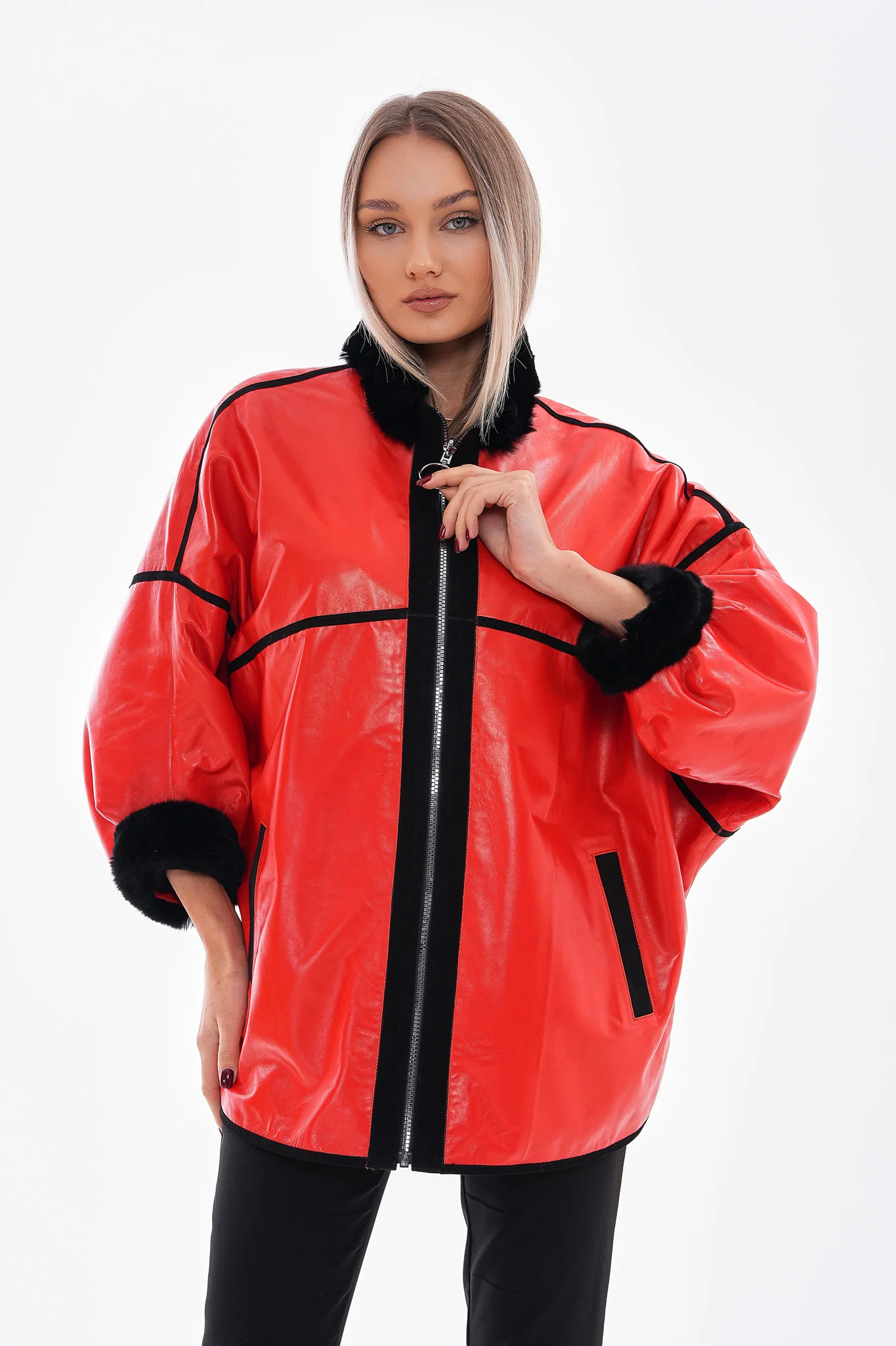 The Rebel Reversible Shearling Red Leather Women Jacket - Image 12