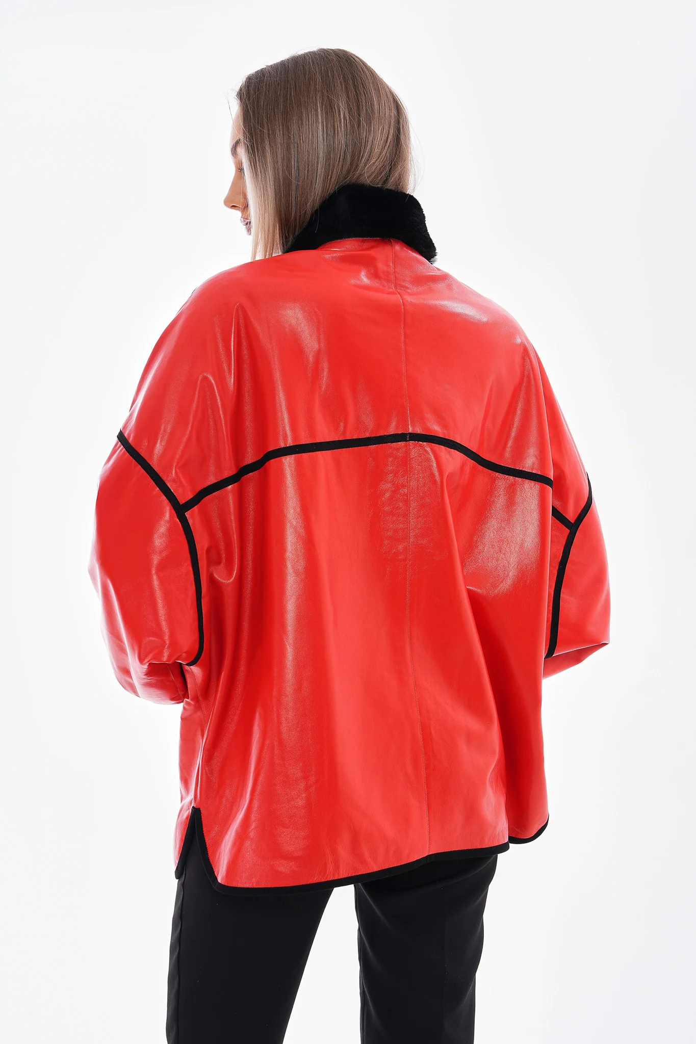 The Rebel Reversible Shearling Red Leather Women Jacket - Image 5
