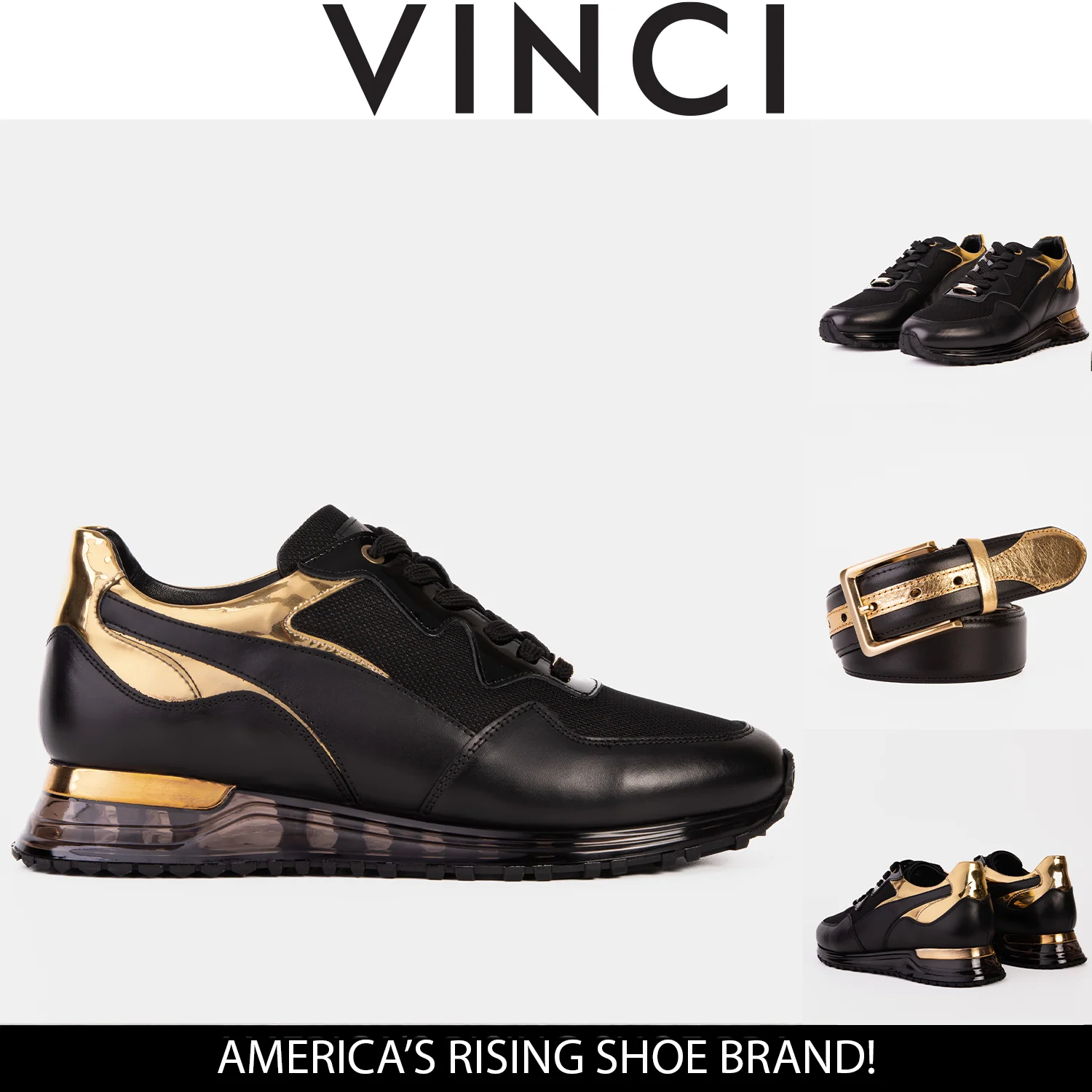The Rialto Black & Gold Leather Men Sneaker - Image 4