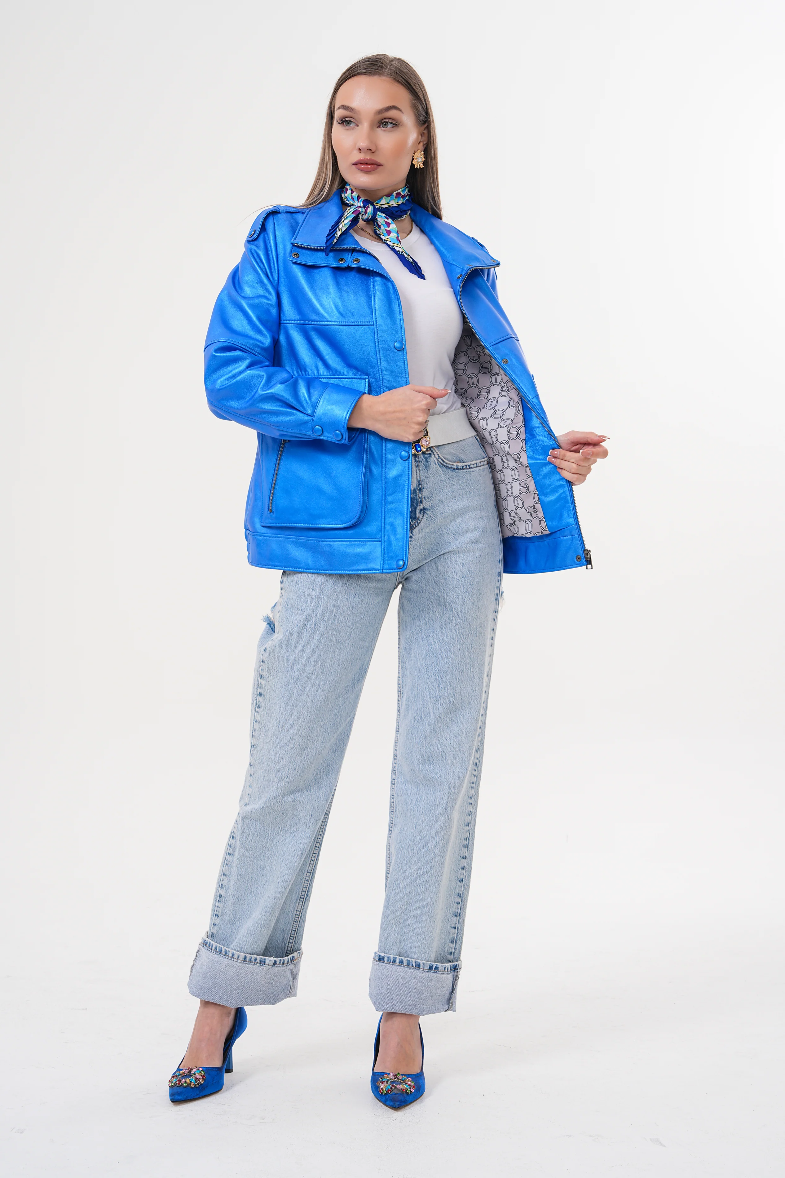 The Rivera Blue Leather Women Jacket - Image 11