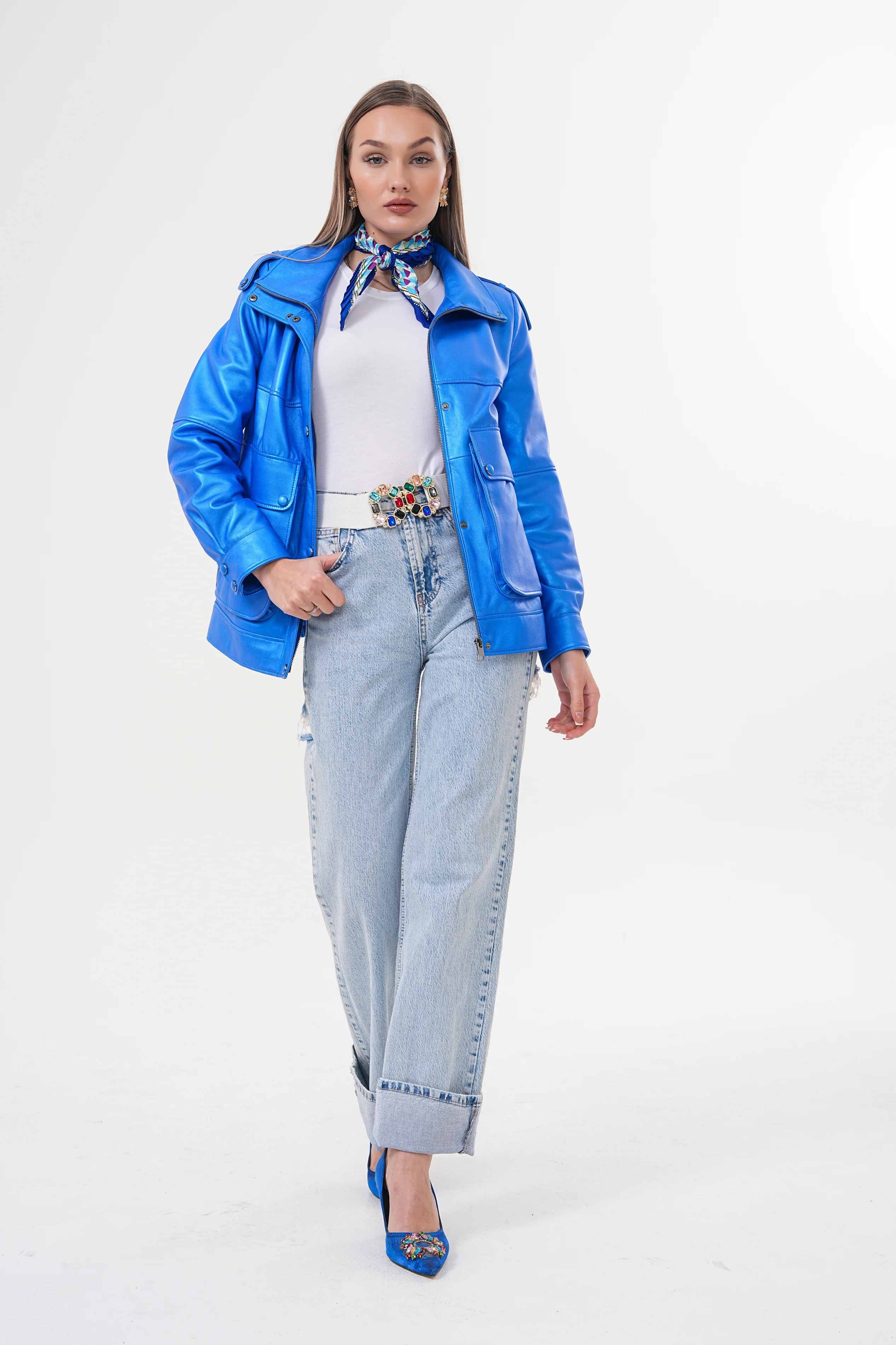 The Rivera Blue Leather Women Jacket - Image 12