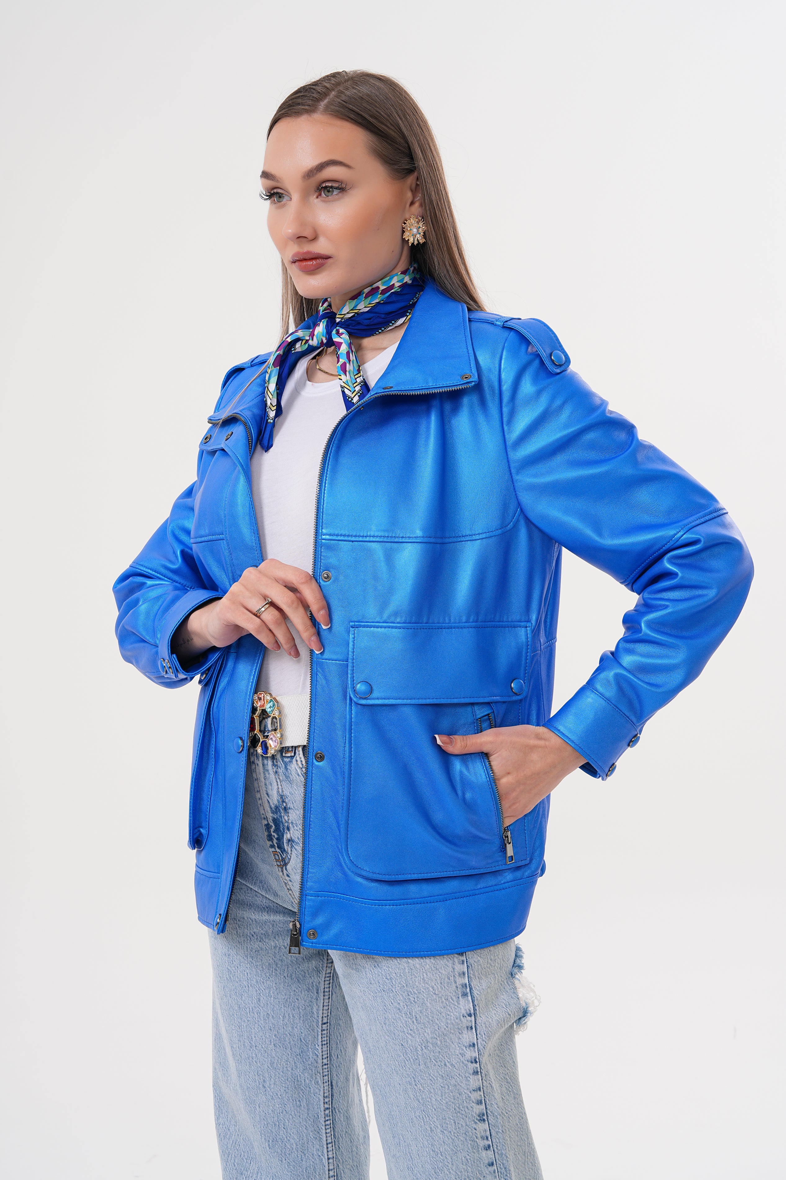 The Rivera Blue Leather Women Jacket - Image 13