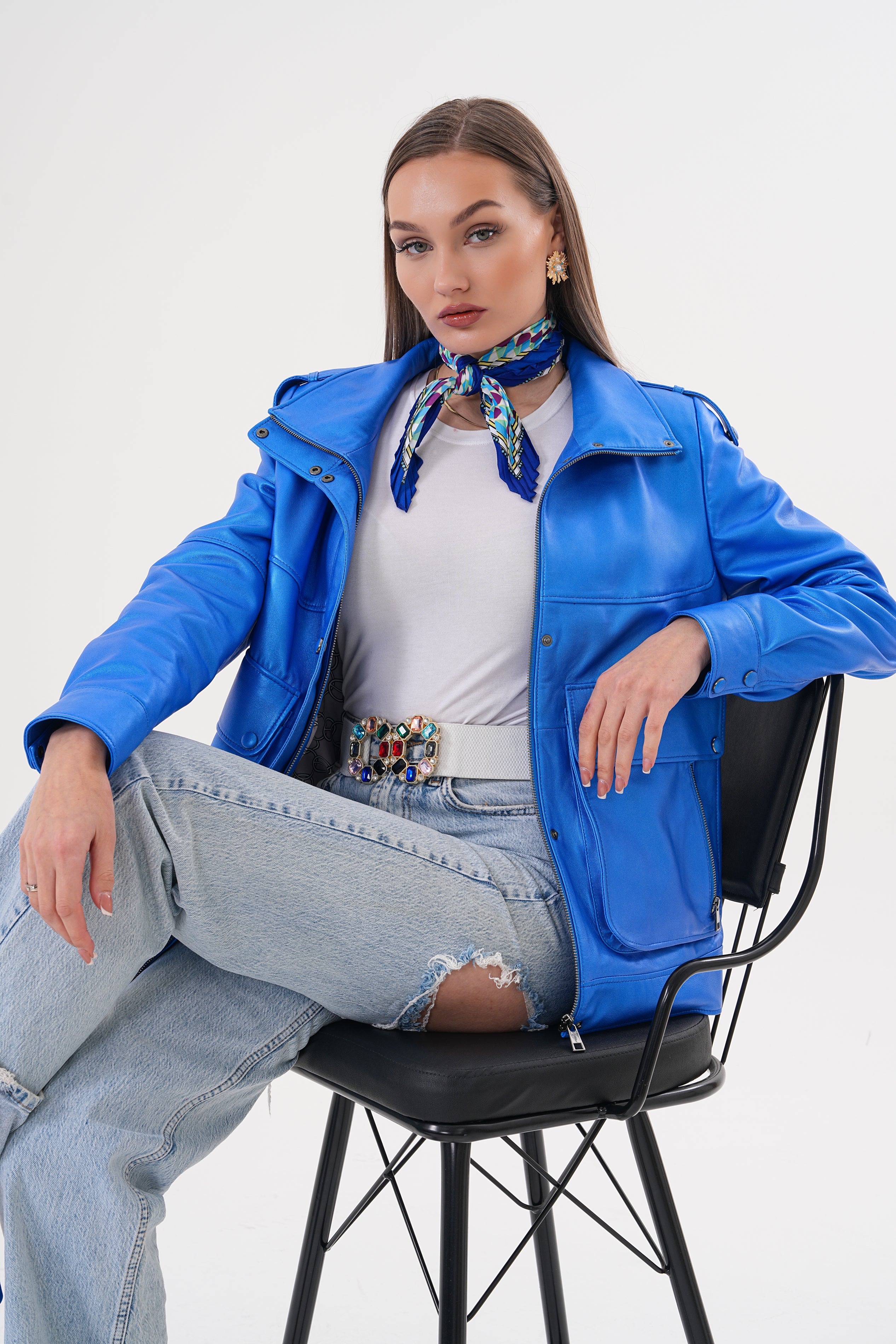 The Rivera Blue Leather Women Jacket - Image 16