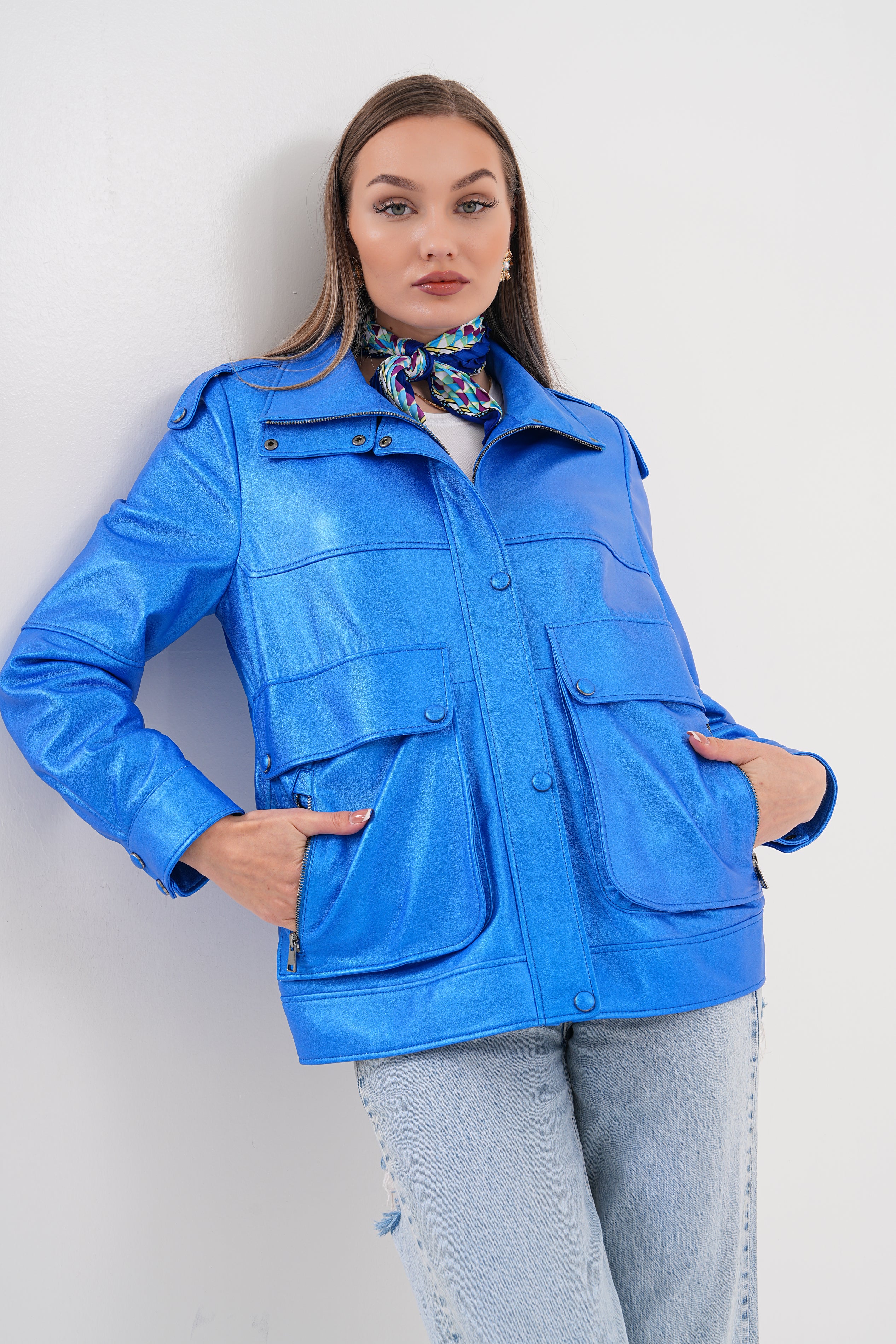 The Rivera Blue Leather Women Jacket - Image 4