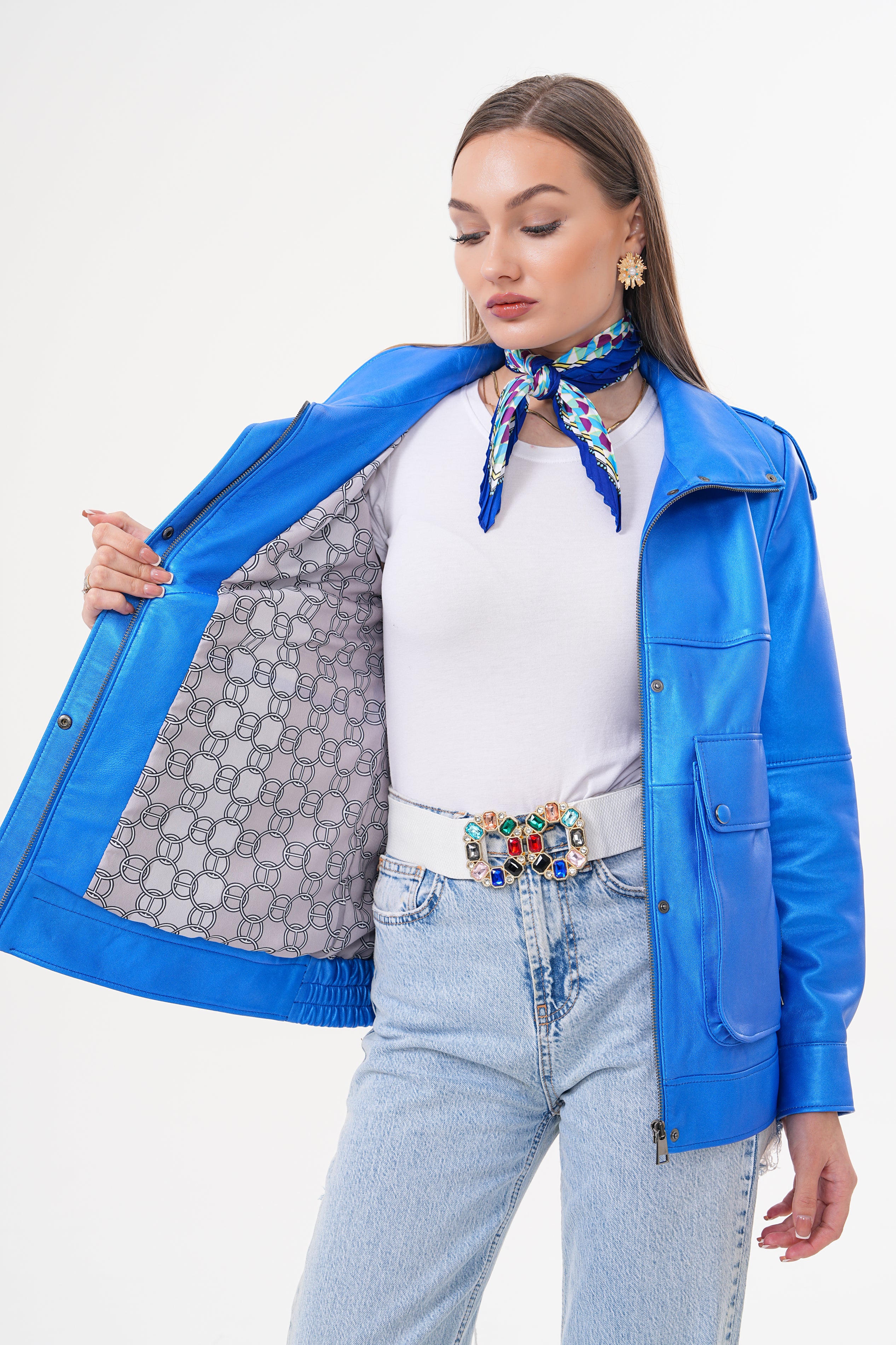 The Rivera Blue Leather Women Jacket - Image 8