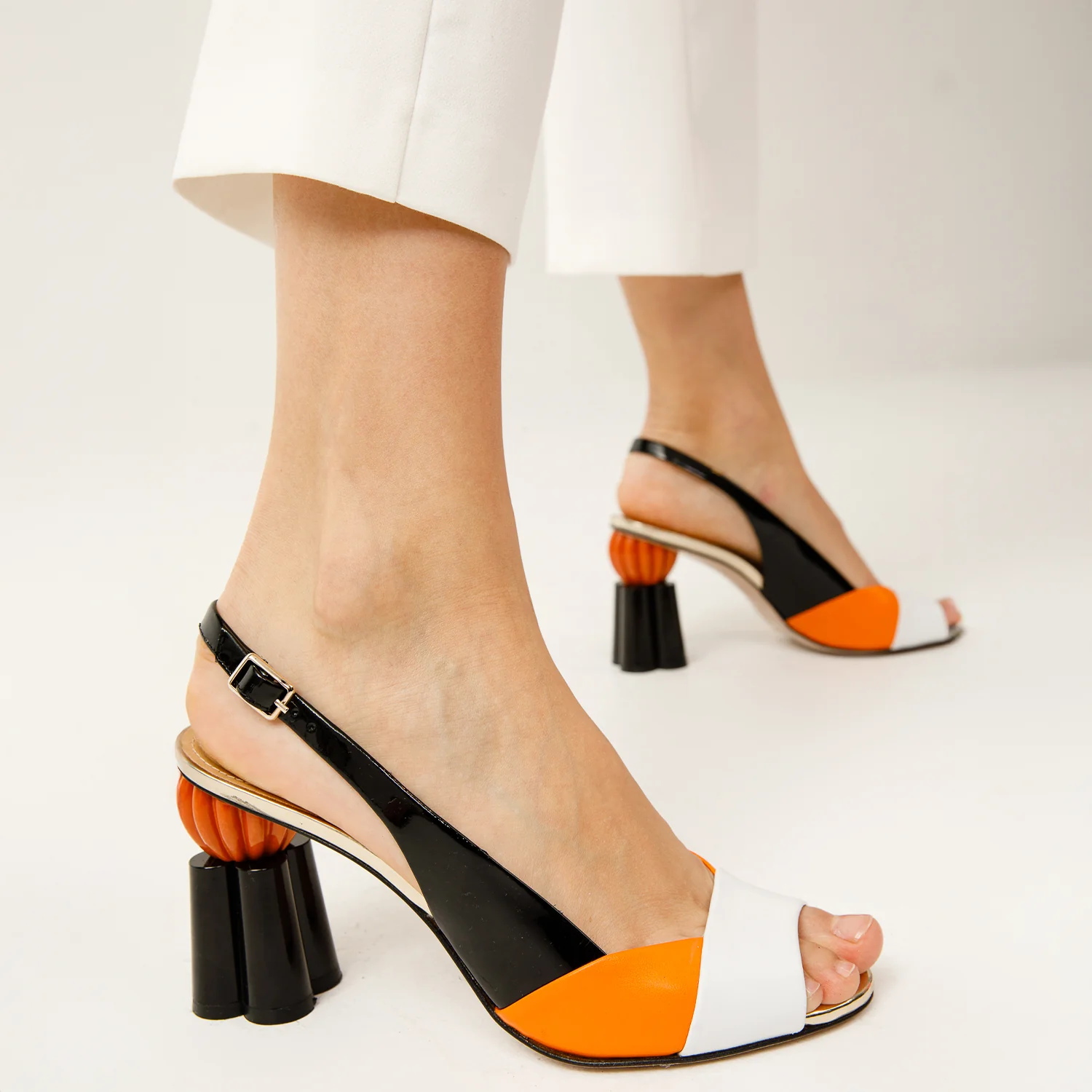 The Rize Black & Orange Pumpkin Heel Leather Women Sandal - Image 18