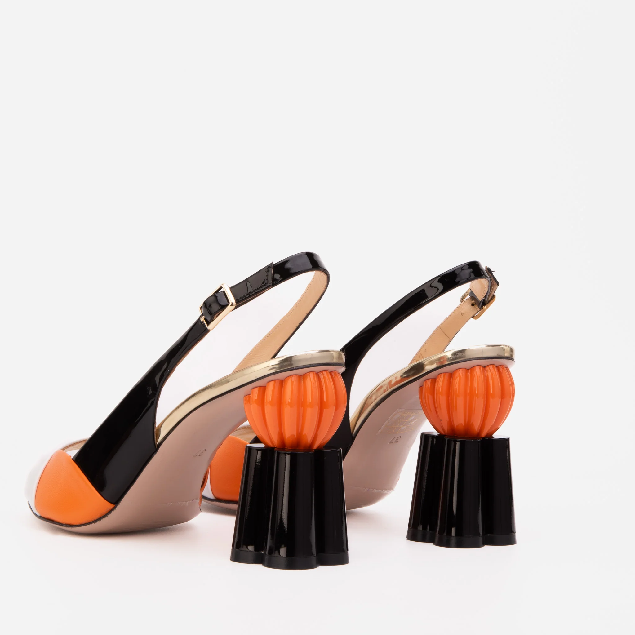 The Rize Black & Orange Pumpkin Heel Leather Women Sandal - Image 5