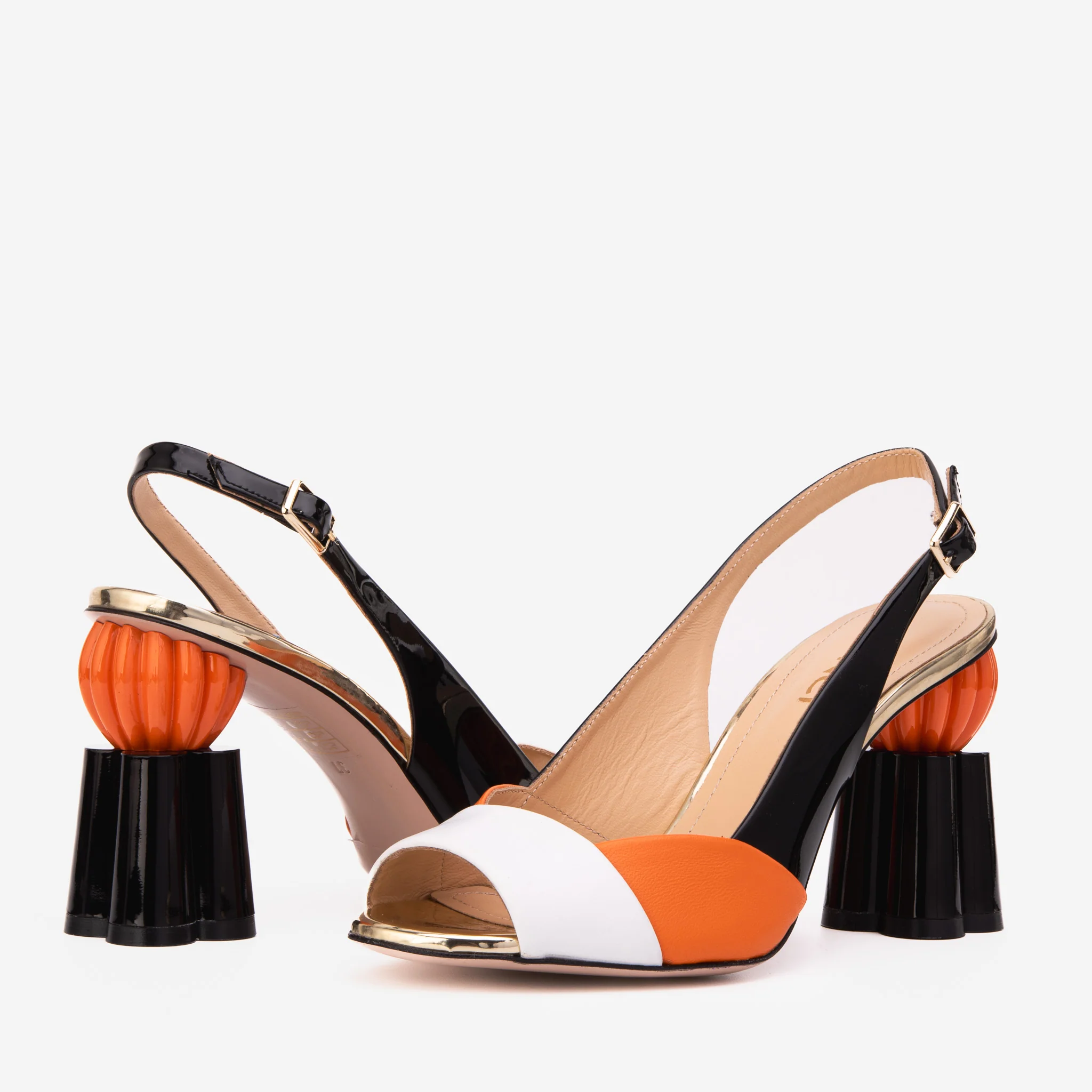 The Rize Black & Orange Pumpkin Heel Leather Women Sandal - Image 7