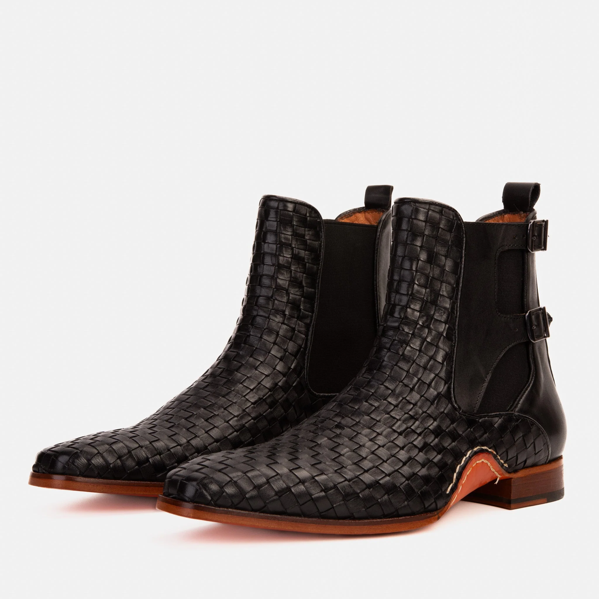 The Rolls Boot Woven Black Leather Double Monk Strap Handmade Men Shoe - Image 2