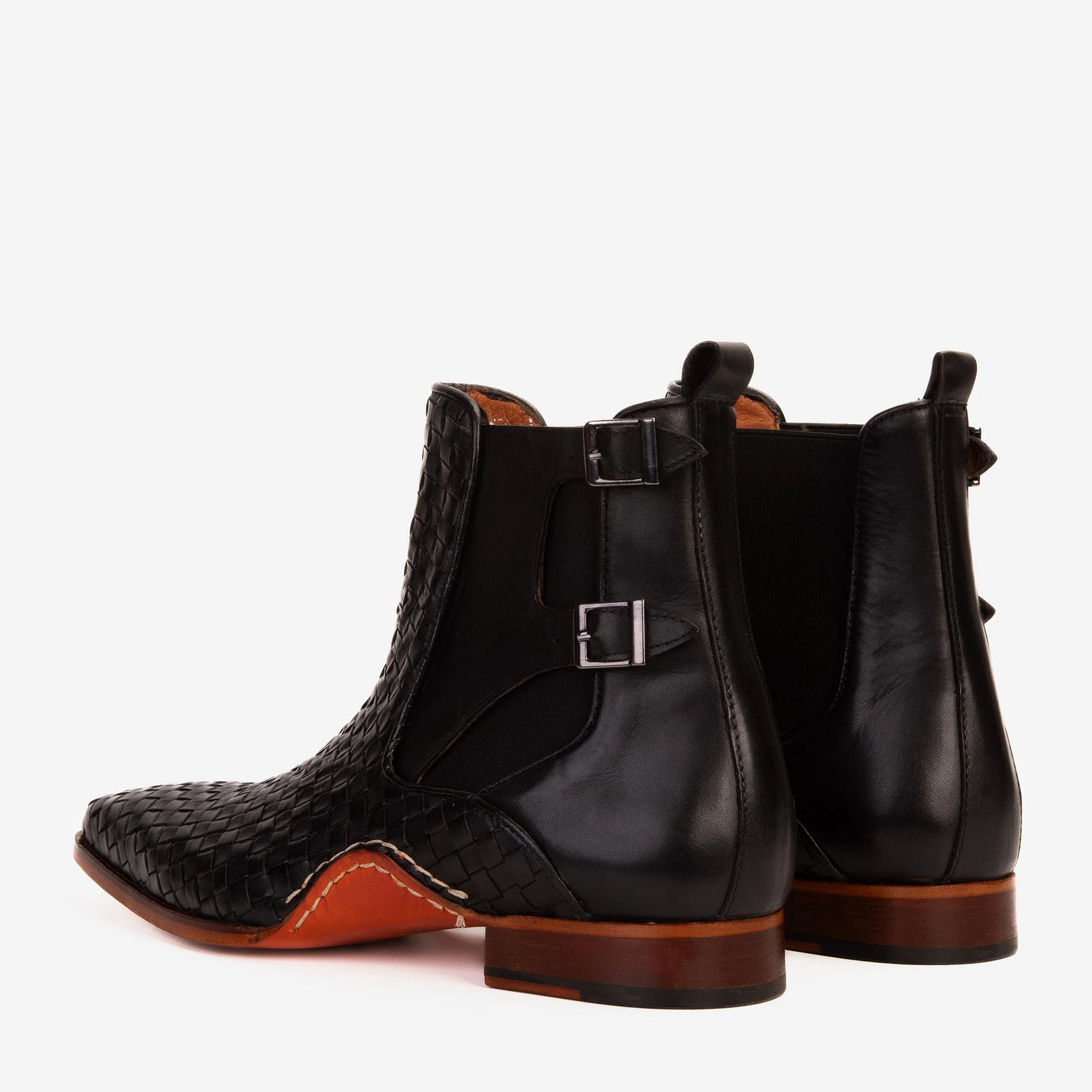 The Rolls Boot Woven Black Leather Double Monk Strap Handmade Men Shoe - Image 4