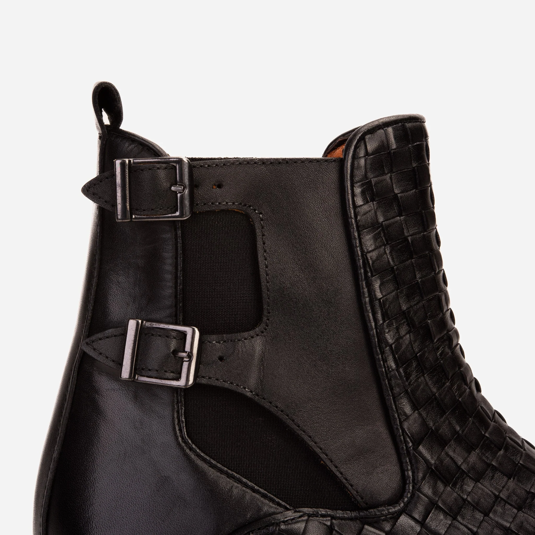 The Rolls Boot Woven Black Leather Double Monk Strap Handmade Men Shoe - Image 6