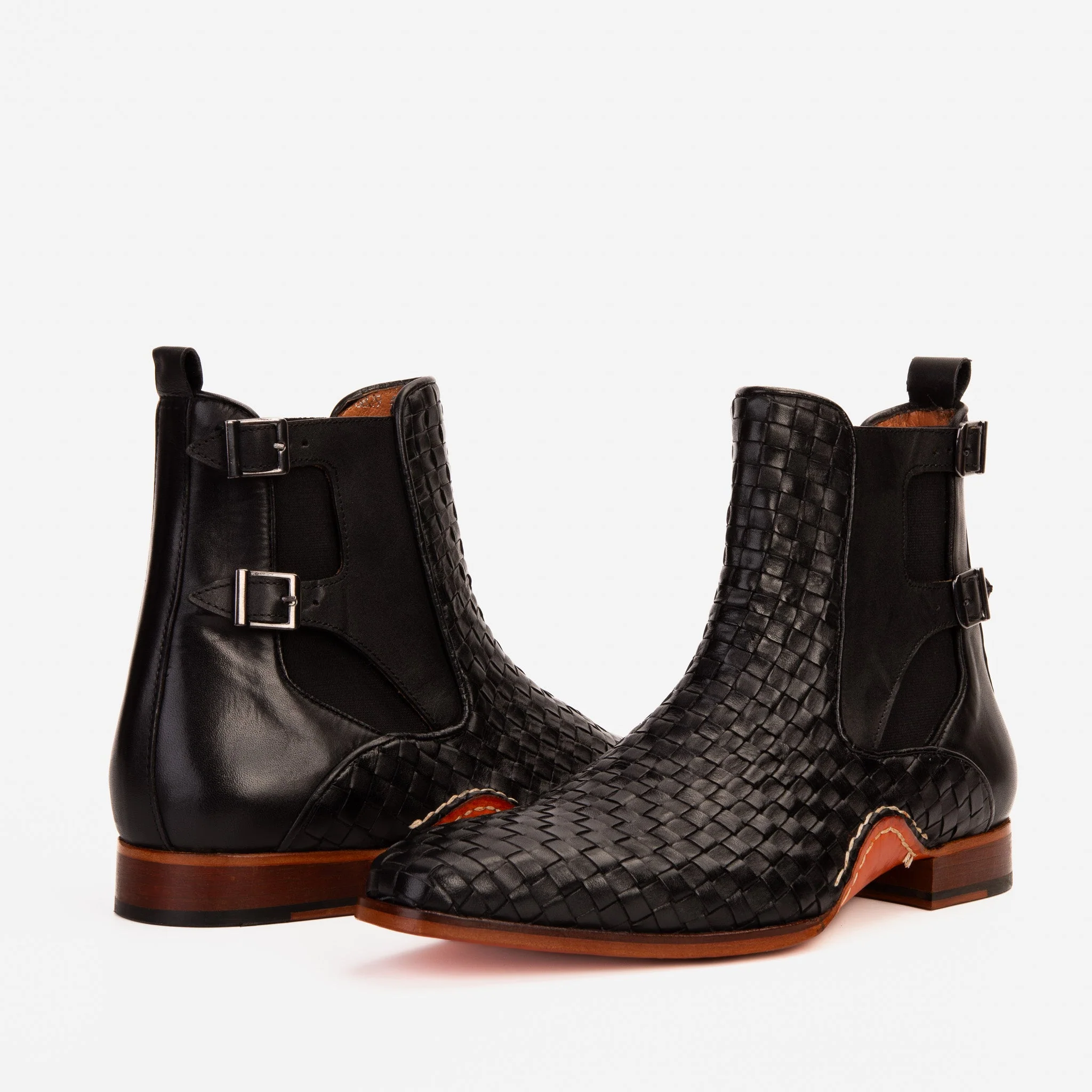 The Rolls Boot Woven Black Leather Double Monk Strap Handmade Men Shoe - Image 7