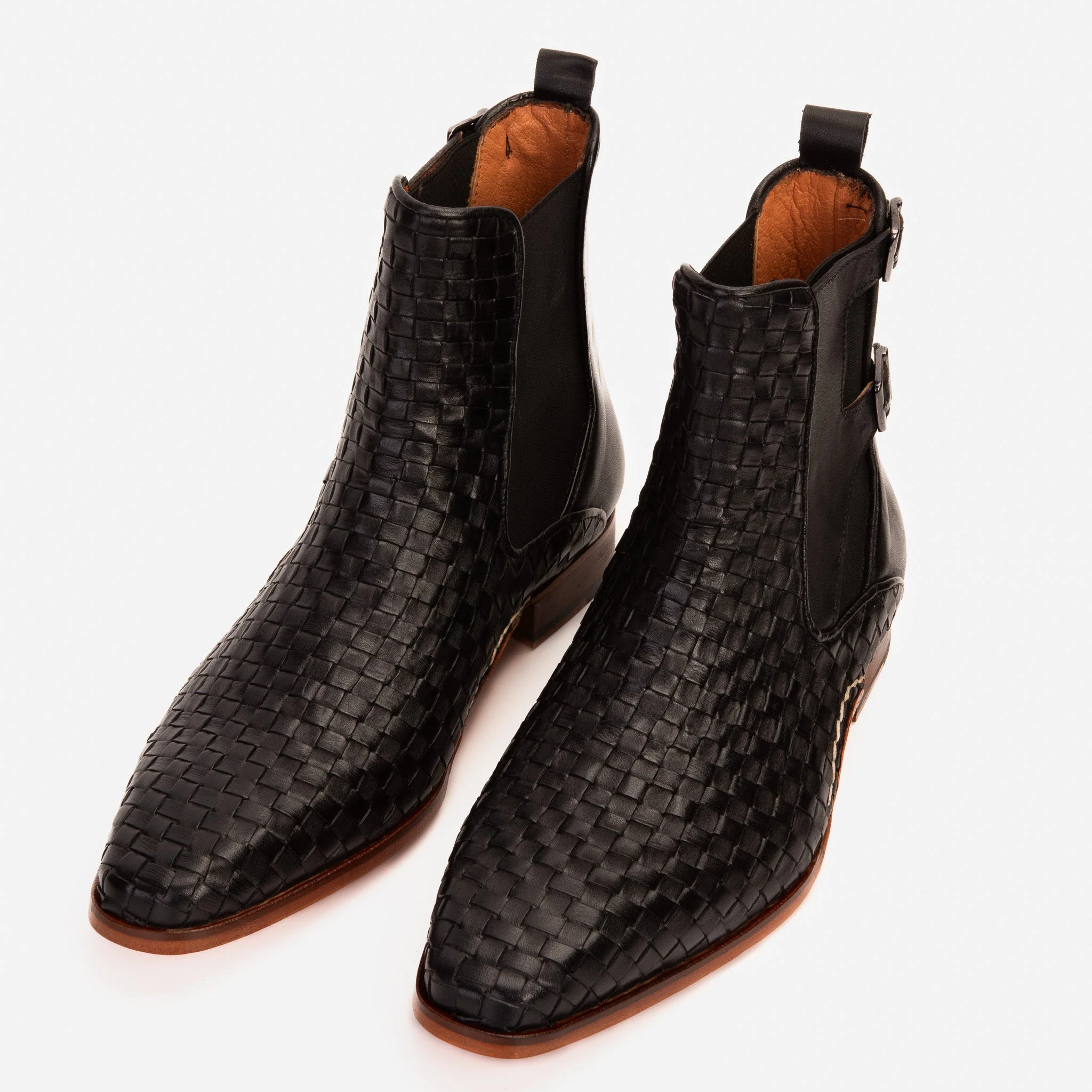 The Rolls Boot Woven Black Leather Double Monk Strap Handmade Men Shoe - Image 8