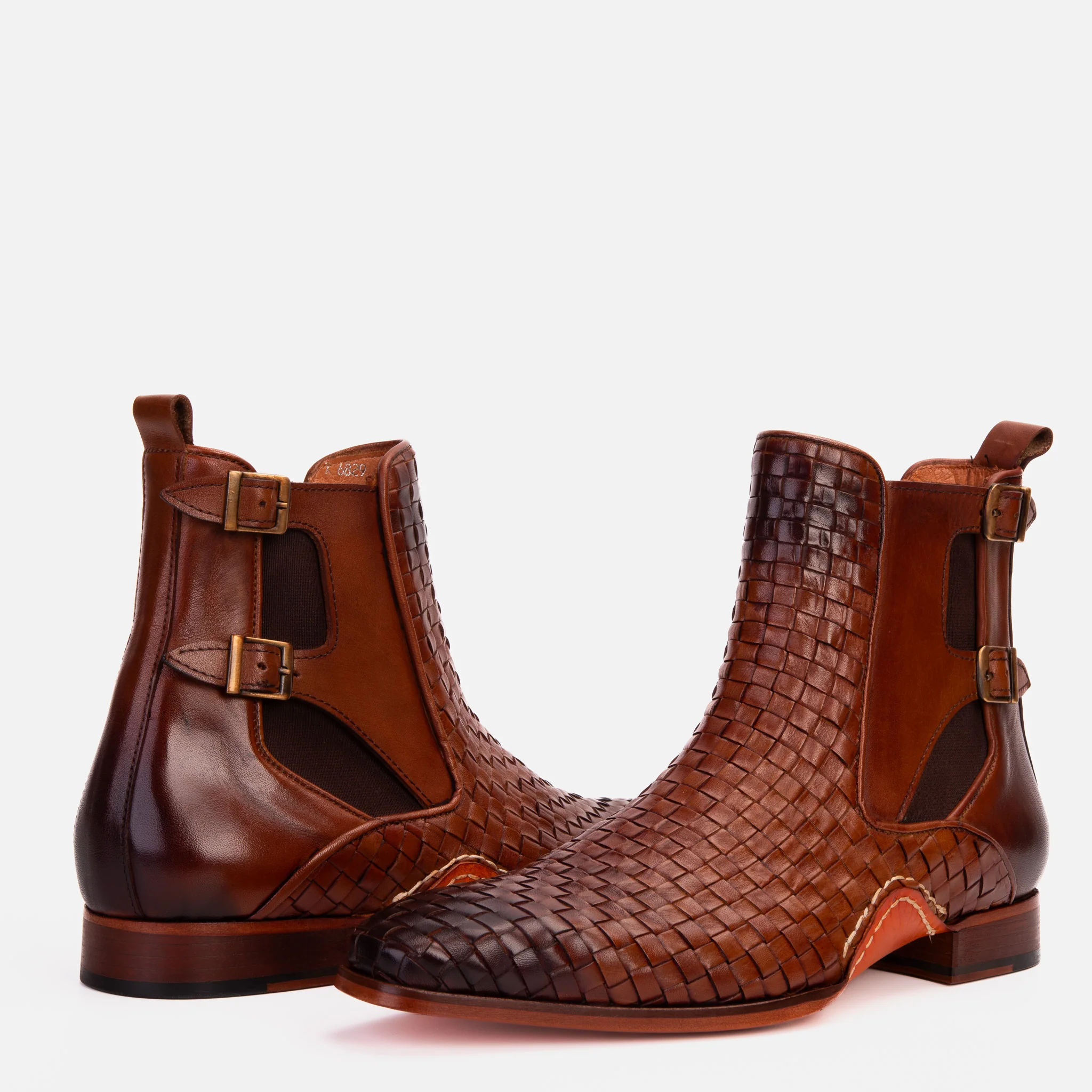 The Rolls Boot Woven Tan Leather Double Monk Strap Handmade Men Shoe - Image 12