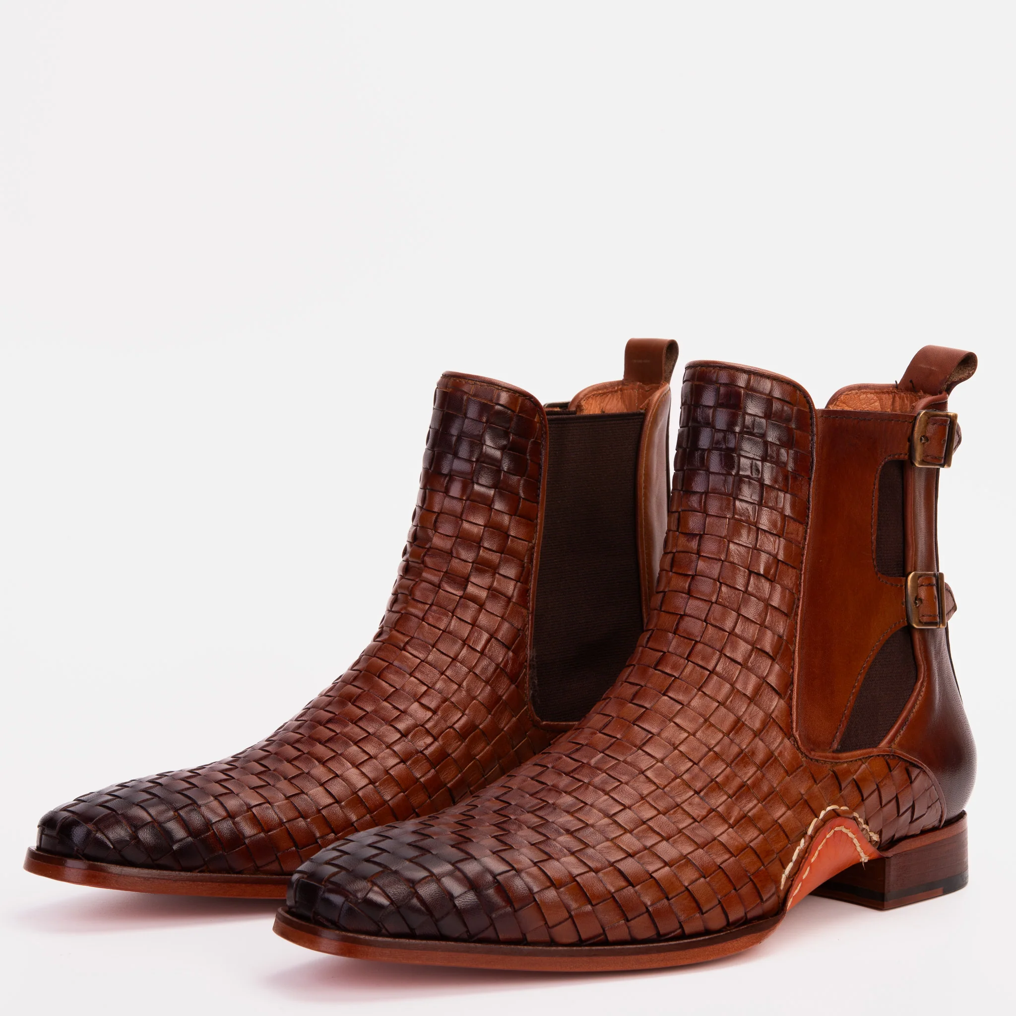 The Rolls Boot Woven Tan Leather Double Monk Strap Handmade Men Shoe - Image 2