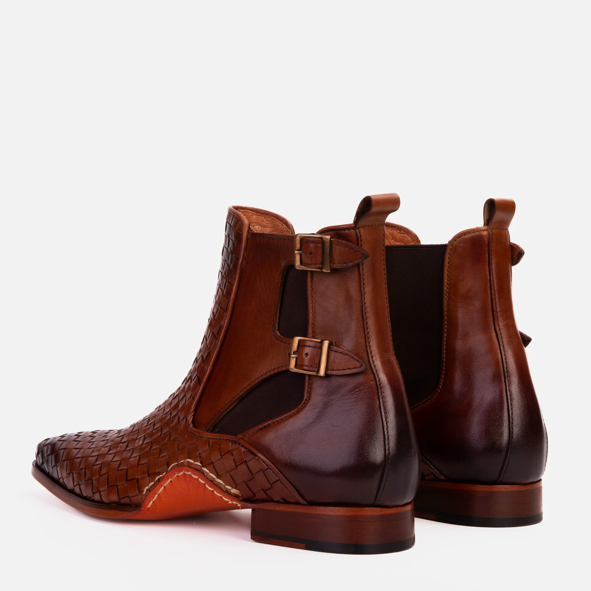 The Rolls Boot Woven Tan Leather Double Monk Strap Handmade Men Shoe - Image 3