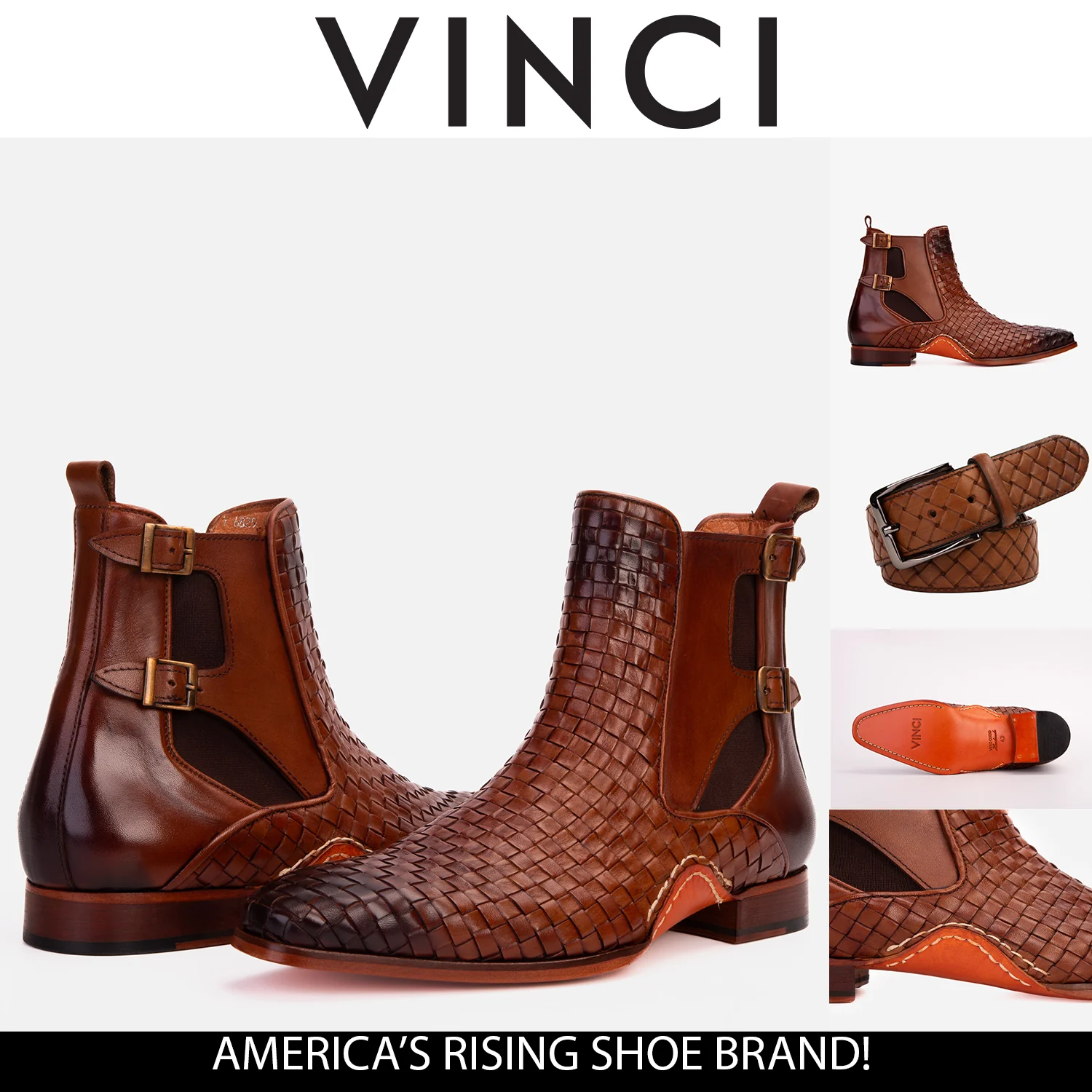 The Rolls Boot Woven Tan Leather Double Monk Strap Handmade Men Shoe - Image 4