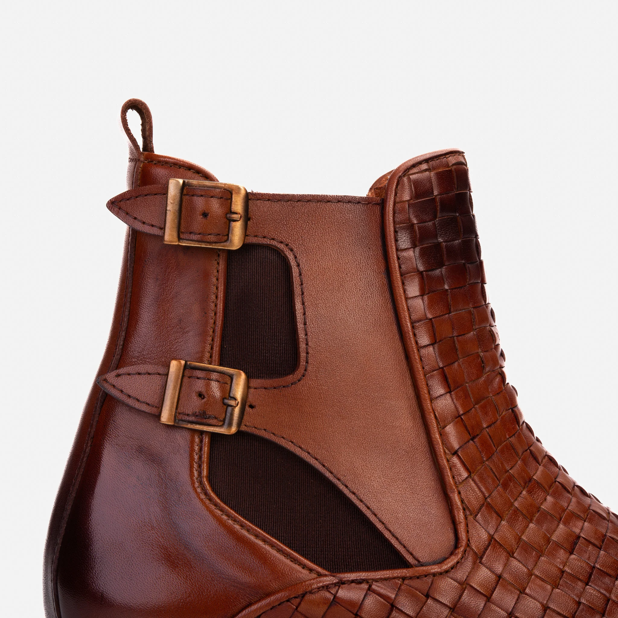 The Rolls Boot Woven Tan Leather Double Monk Strap Handmade Men Shoe - Image 6