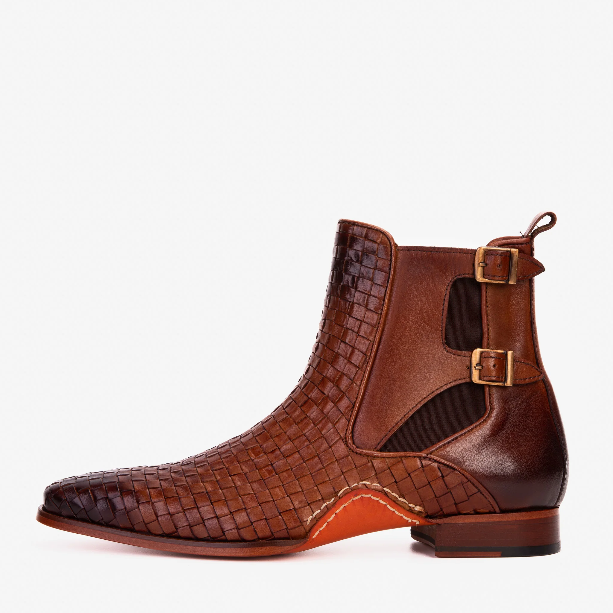 The Rolls Boot Woven Tan Leather Double Monk Strap Handmade Men Shoe - Image 7