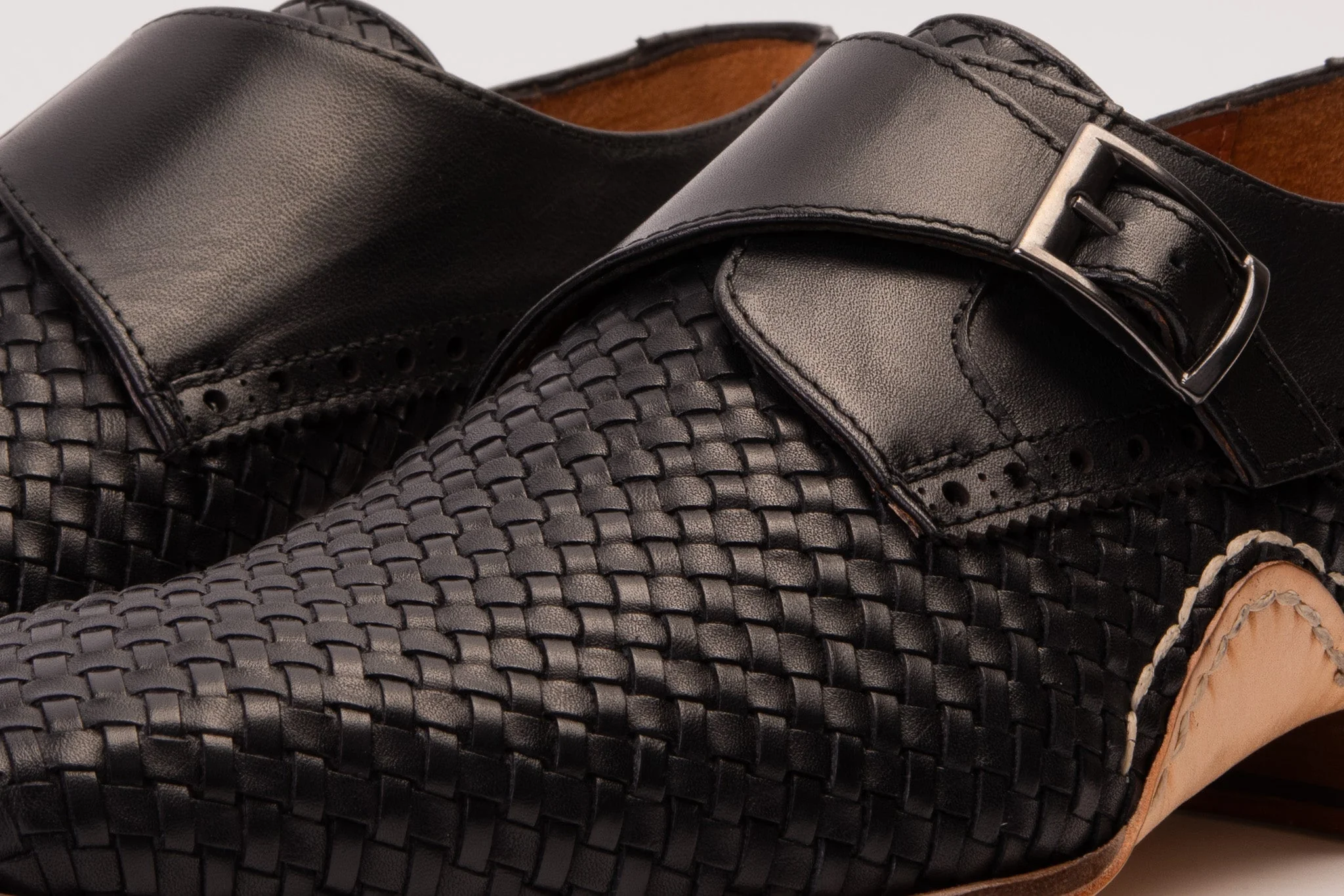 The Rolls  Woven Black Leather Single Monk Strap  Handmade Men Shoe - Image 3