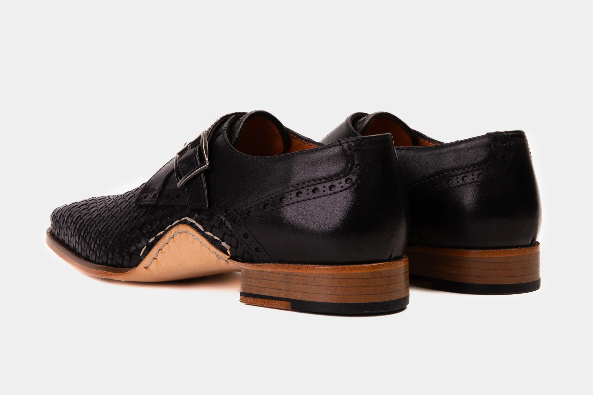 The Rolls  Woven Black Leather Single Monk Strap  Handmade Men Shoe - Image 4