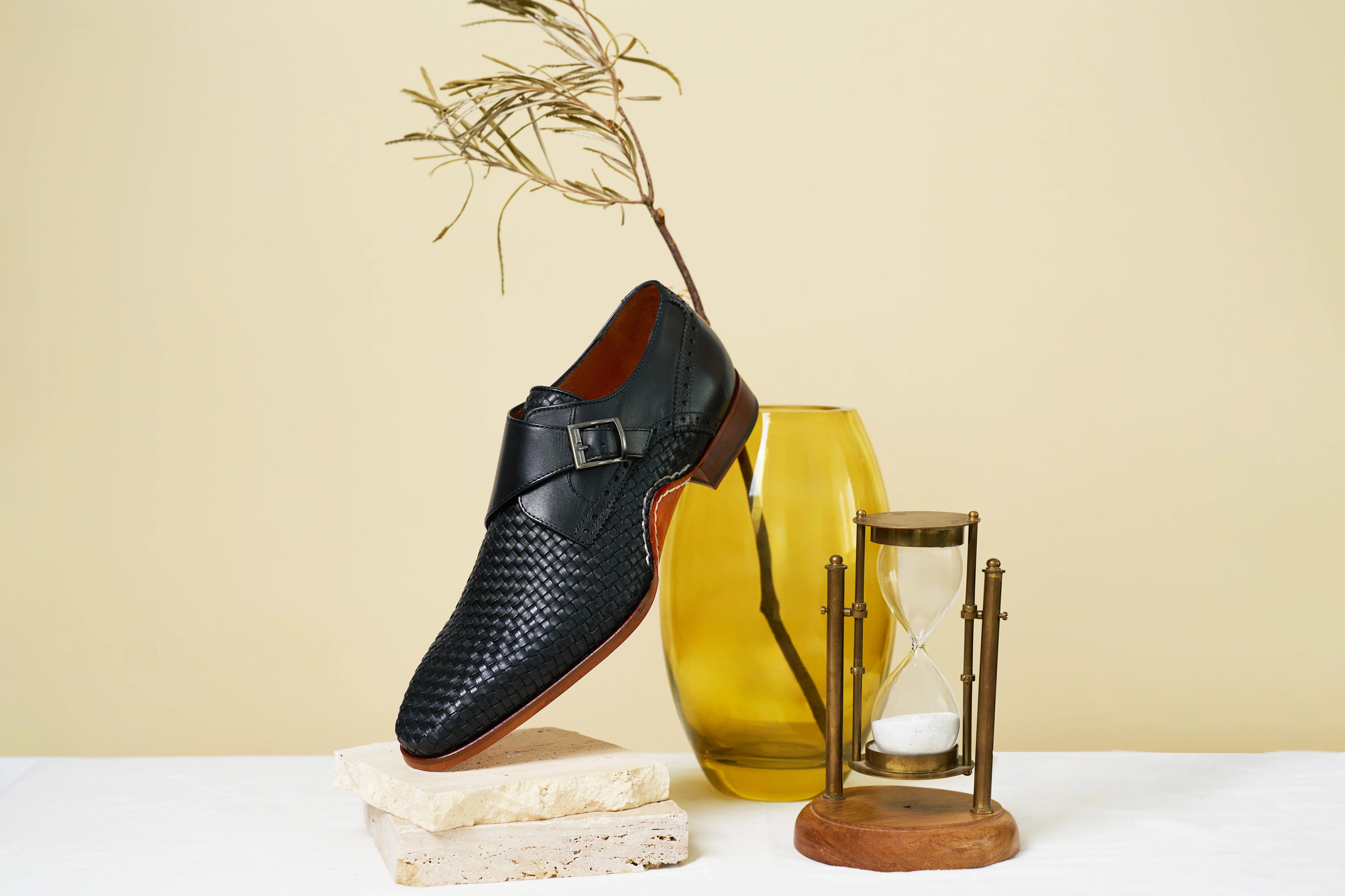 The Rolls  Woven Black Leather Single Monk Strap  Handmade Men Shoe - Image 7