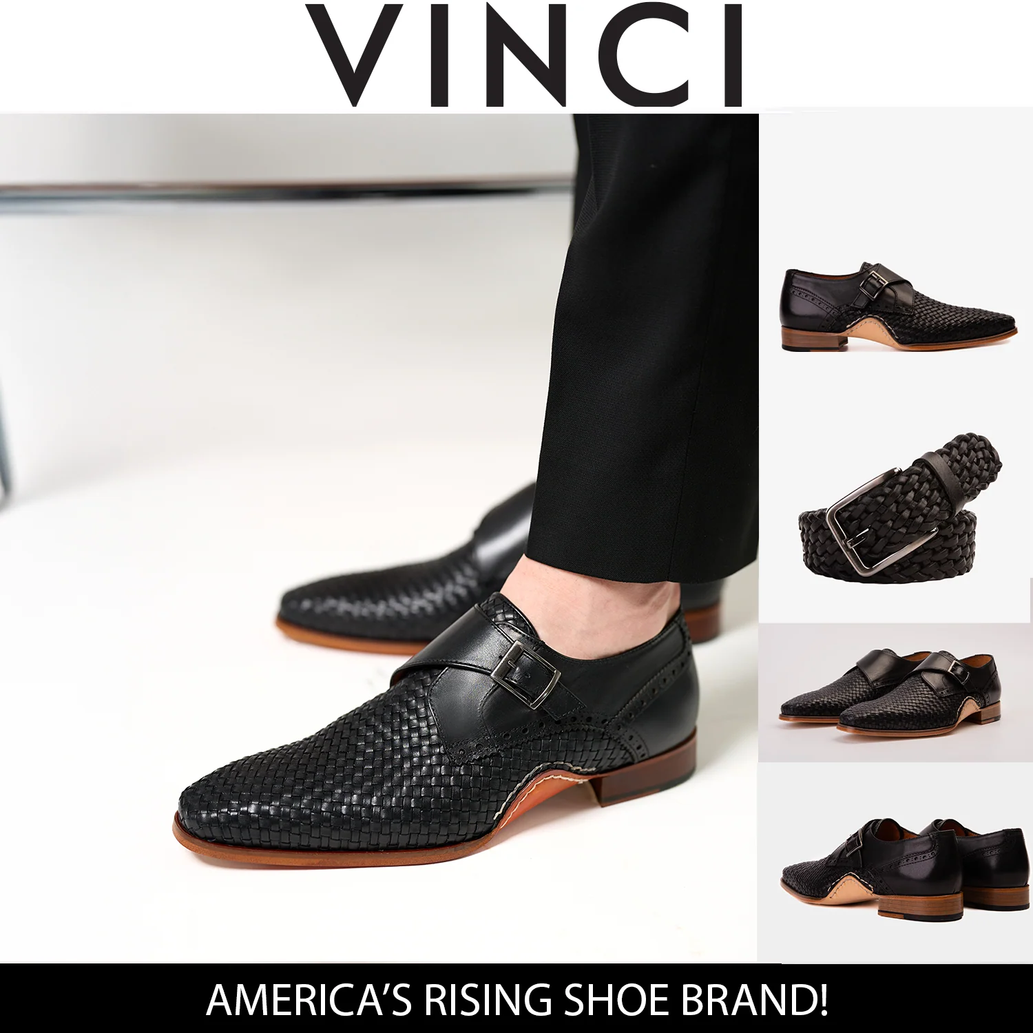 The Rolls  Woven Black Leather Single Monk Strap  Handmade Men Shoe - Image 9