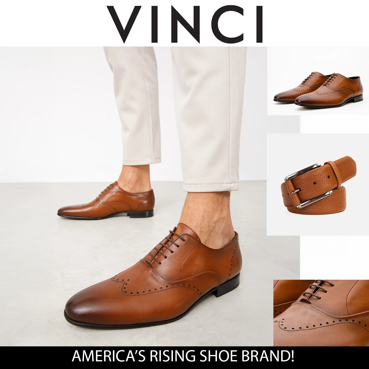 The Roma Tan Leather Wingtip Oxford Men Shoe - Image 6