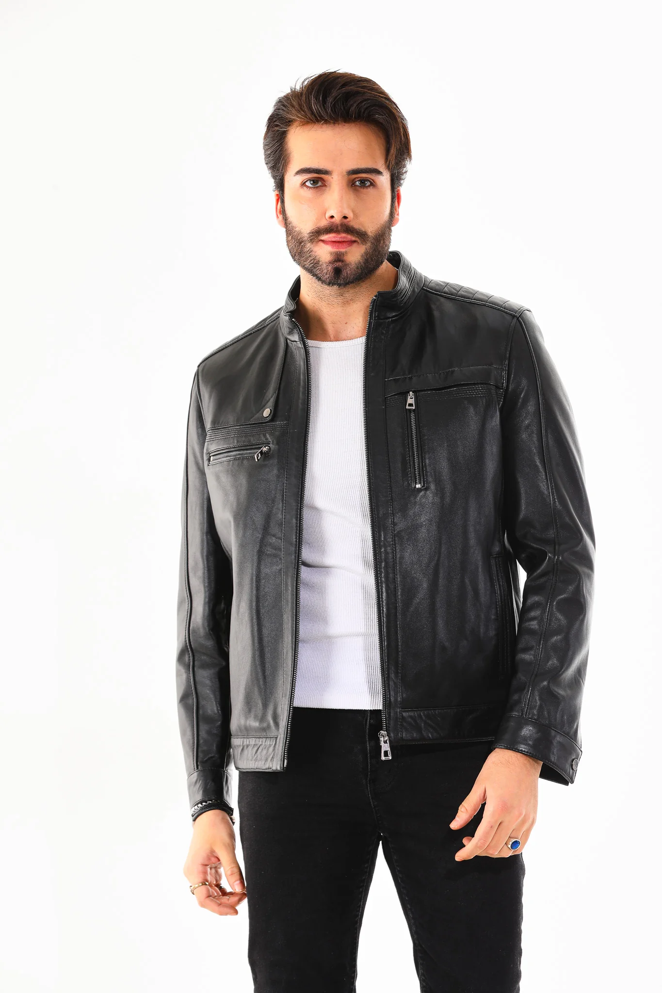 The Rossi Black Leather Men Jacket - Image 2