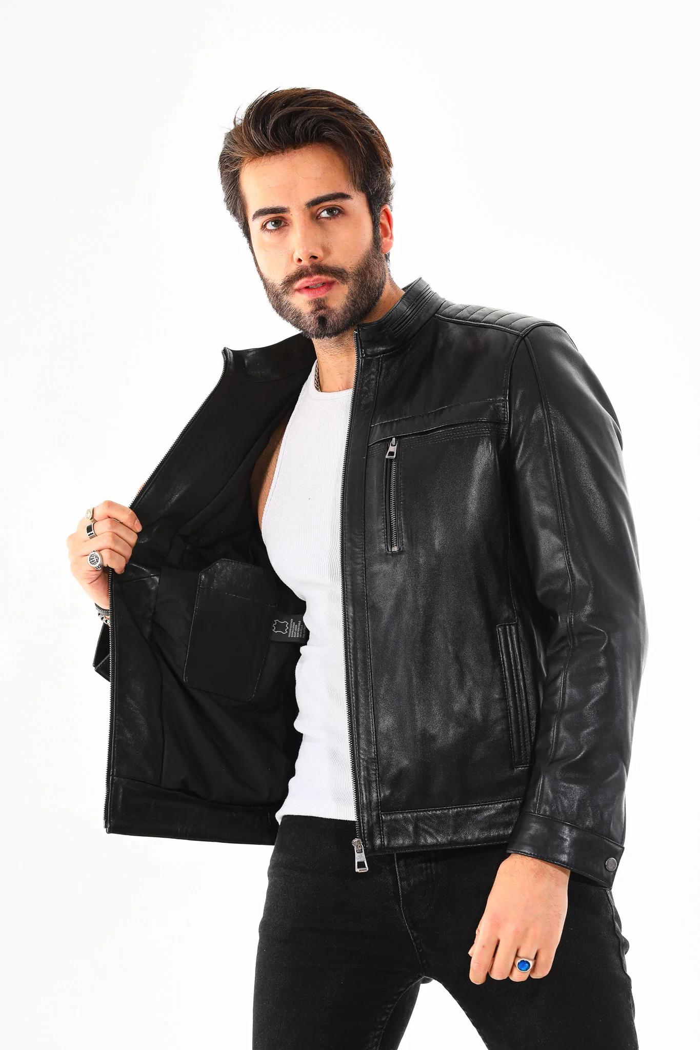 The Rossi Black Leather Men Jacket - Image 6