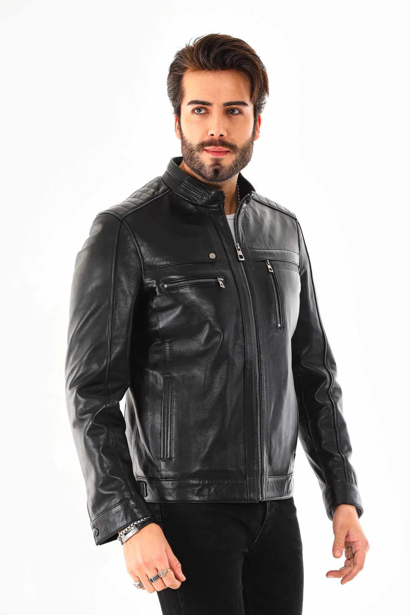 The Rossi Black Leather Men Jacket - Image 7